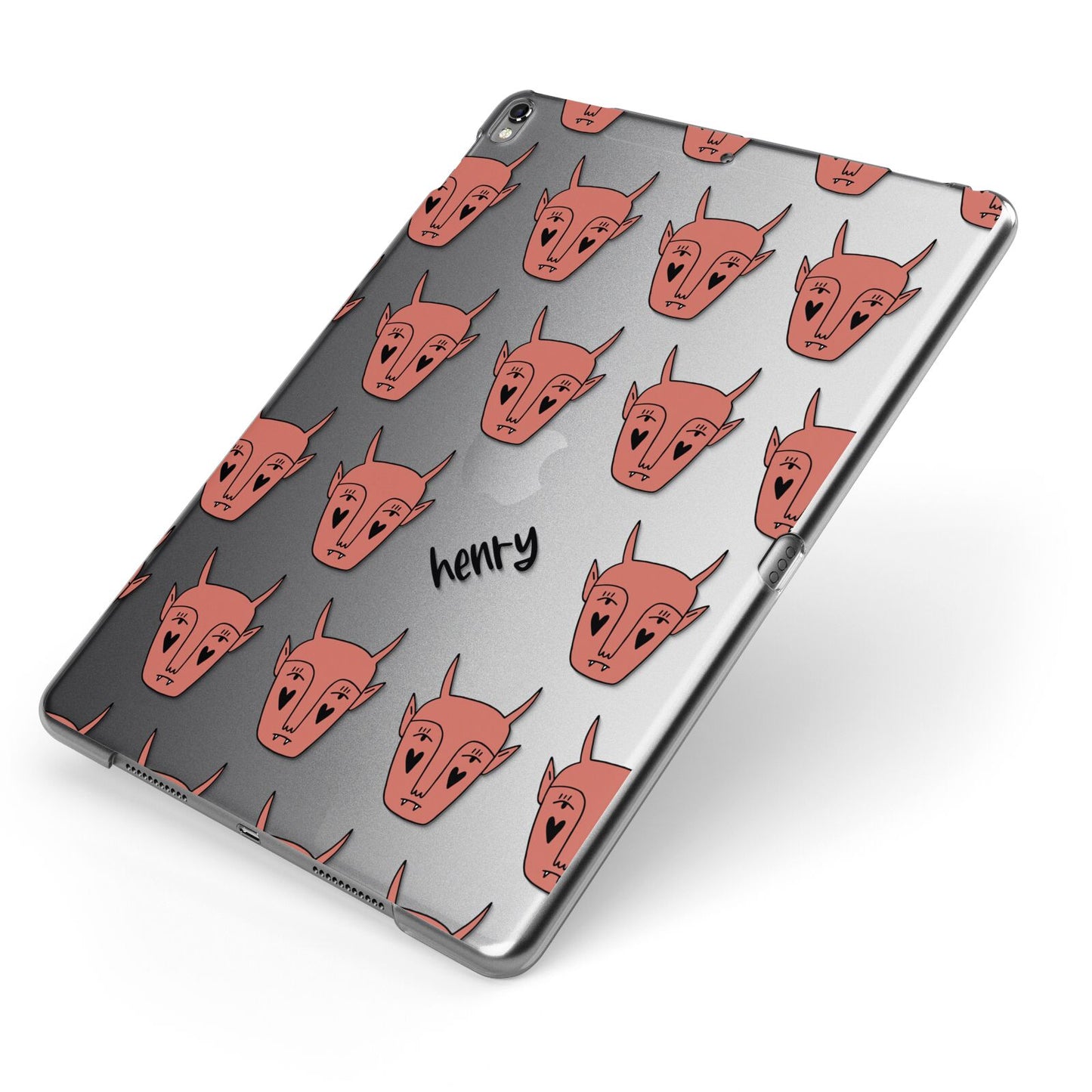 Pink Horned Halloween Personalised Apple iPad Case on Grey iPad Side View