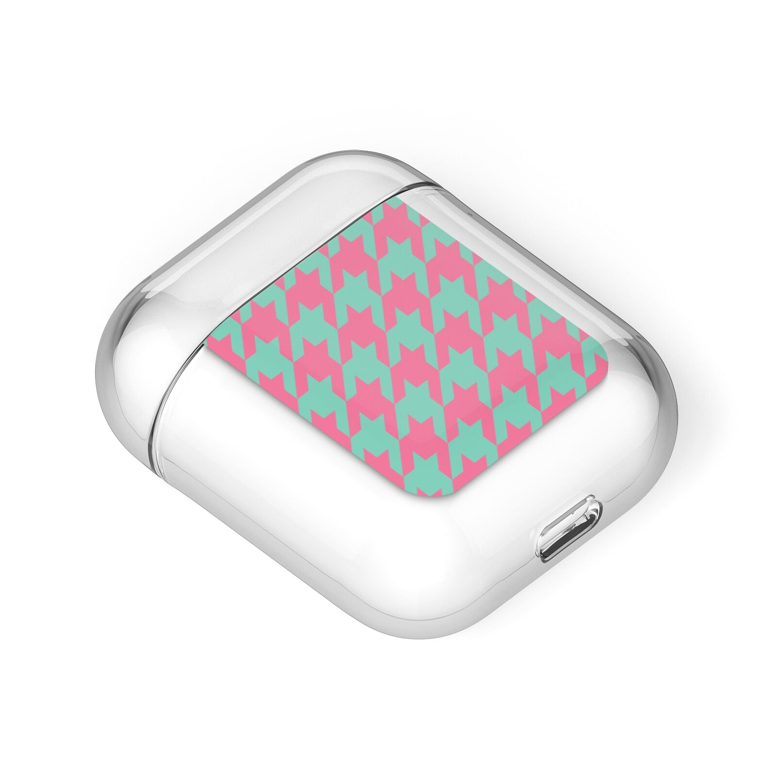 Pink Houndstooth AirPods Case Laid Flat