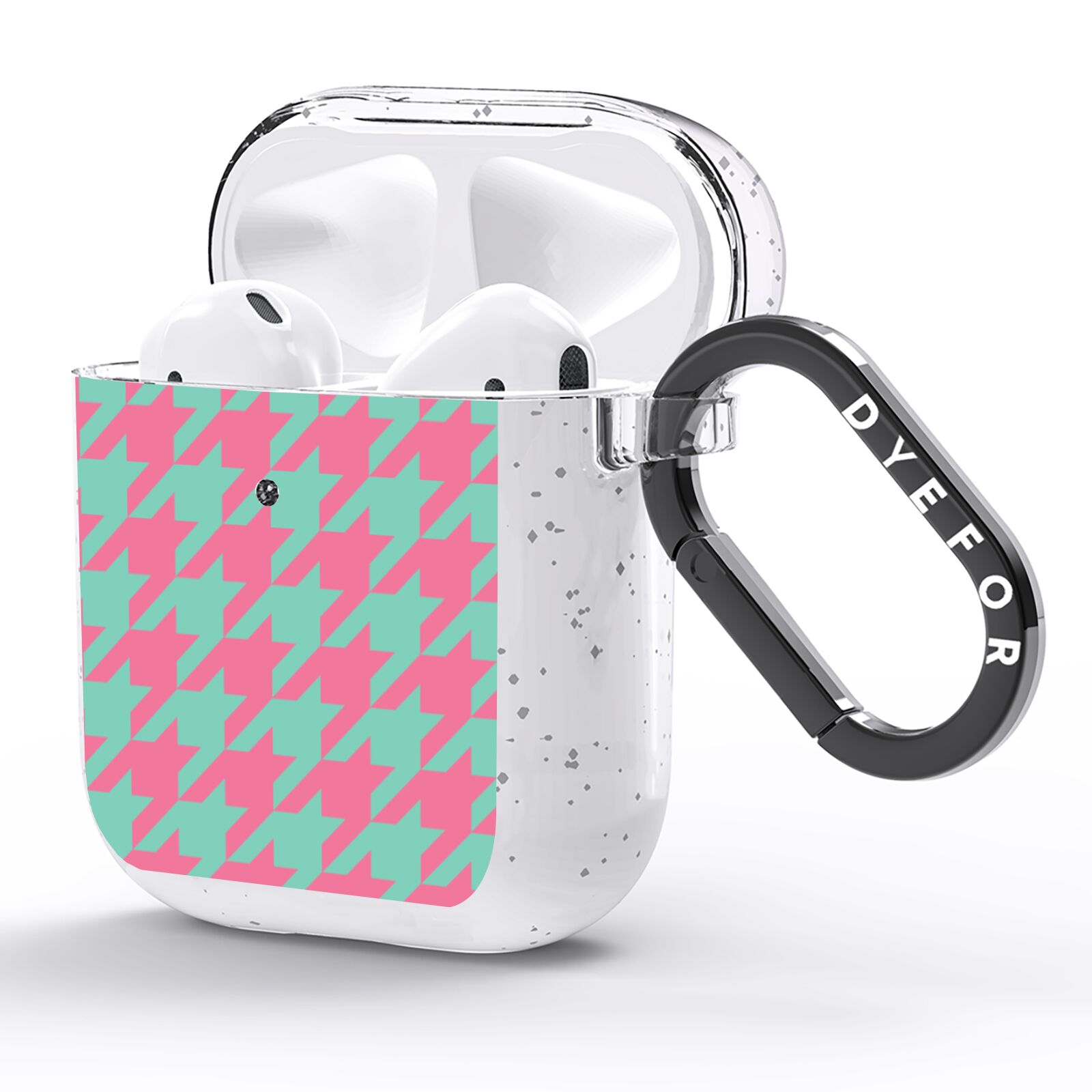 Pink Houndstooth AirPods Glitter Case Side Image