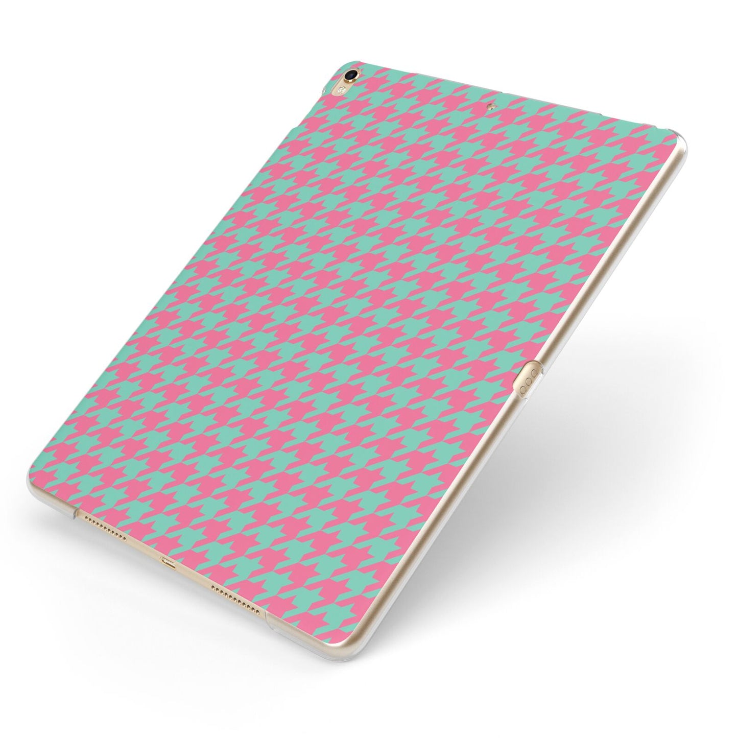 Pink Houndstooth Apple iPad Case on Gold iPad Side View