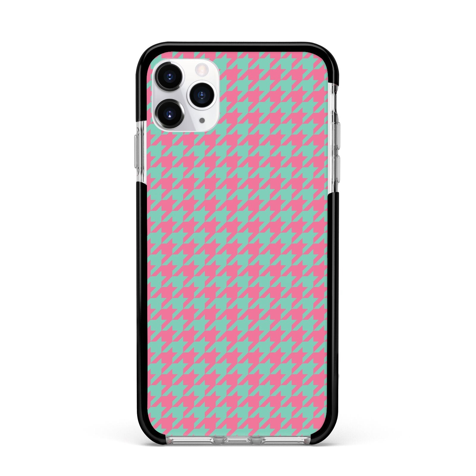 Pink Houndstooth Apple iPhone 11 Pro Max in Silver with Black Impact Case