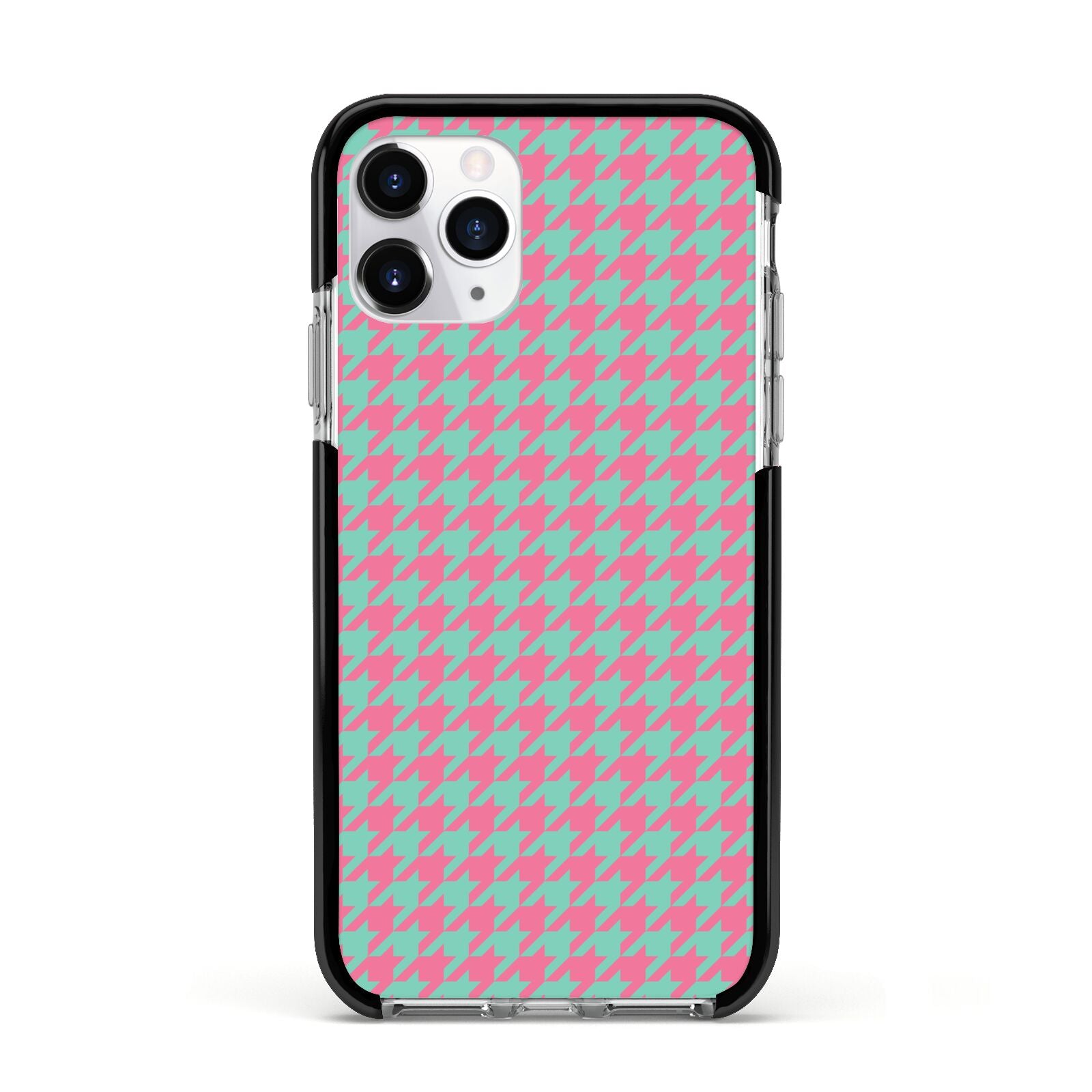 Pink Houndstooth Apple iPhone 11 Pro in Silver with Black Impact Case