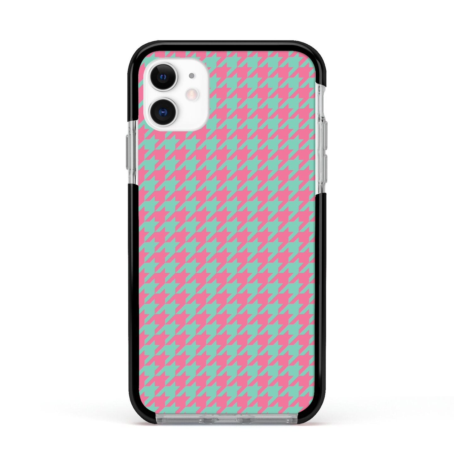 Pink Houndstooth Apple iPhone 11 in White with Black Impact Case