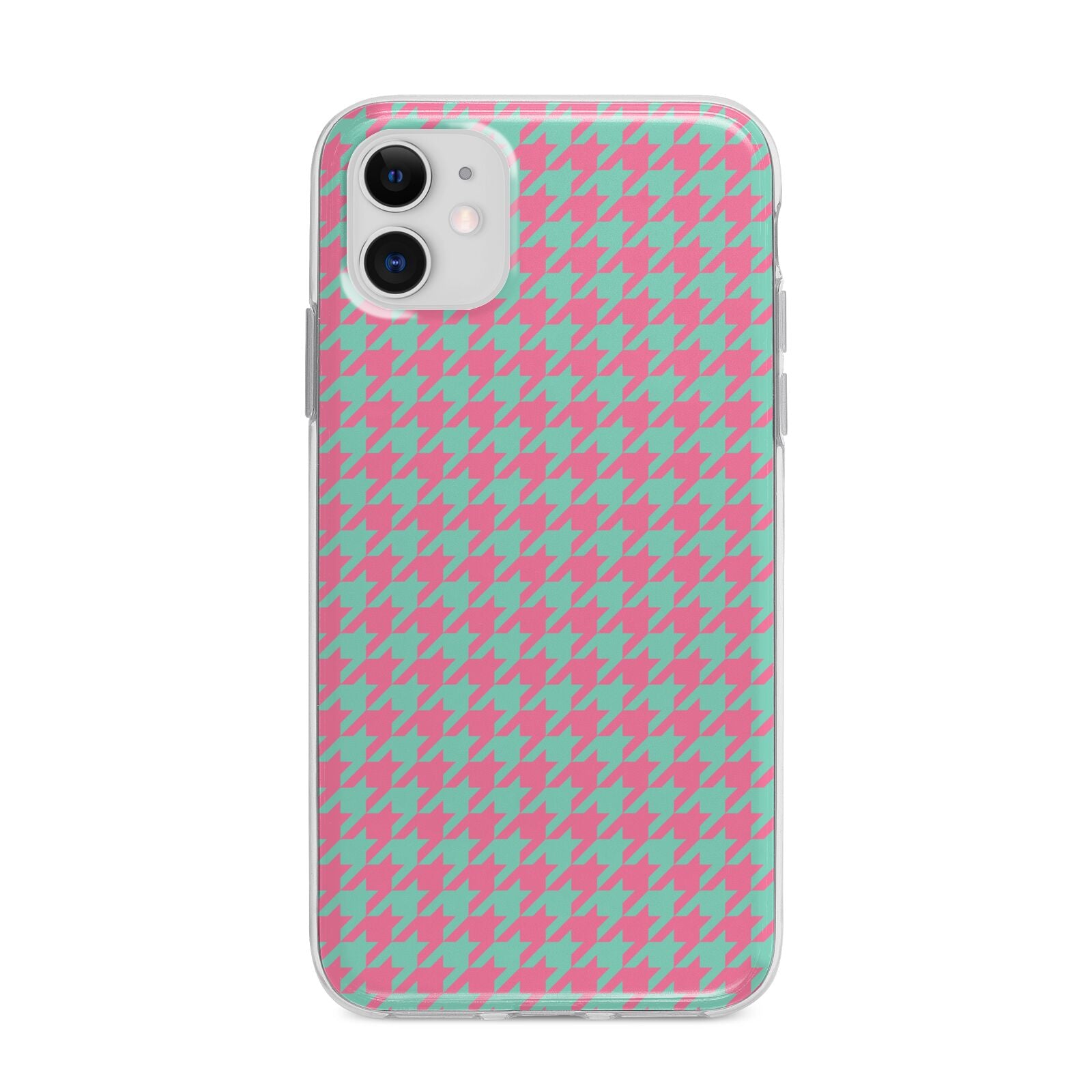 Pink Houndstooth Apple iPhone 11 in White with Bumper Case