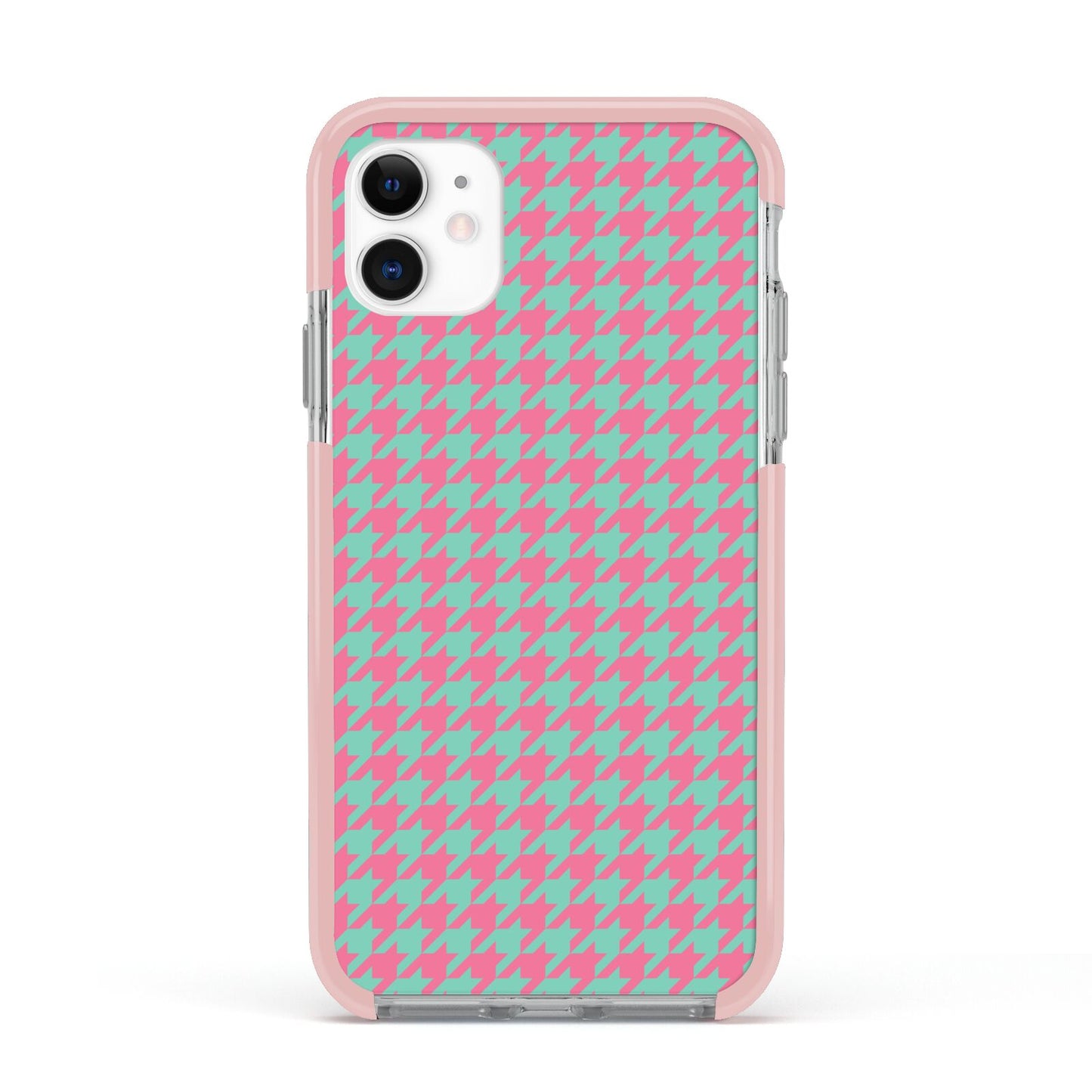 Pink Houndstooth Apple iPhone 11 in White with Pink Impact Case