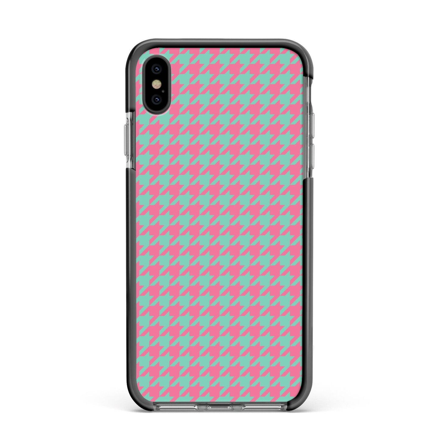 Pink Houndstooth Apple iPhone Xs Max Impact Case Black Edge on Black Phone