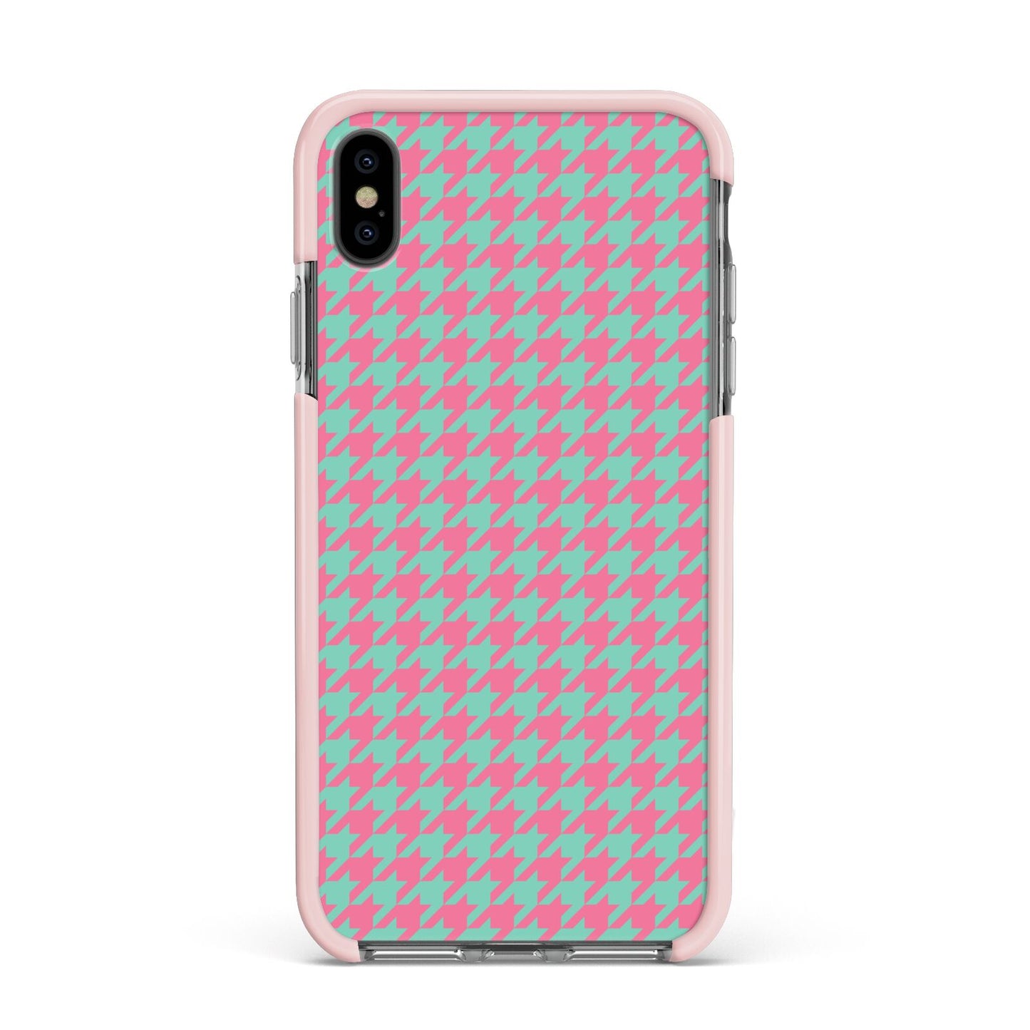 Pink Houndstooth Apple iPhone Xs Max Impact Case Pink Edge on Black Phone