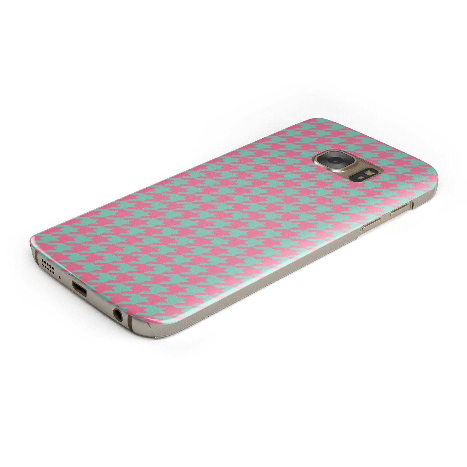 Pink Houndstooth Protective Samsung Galaxy Case Angled Image