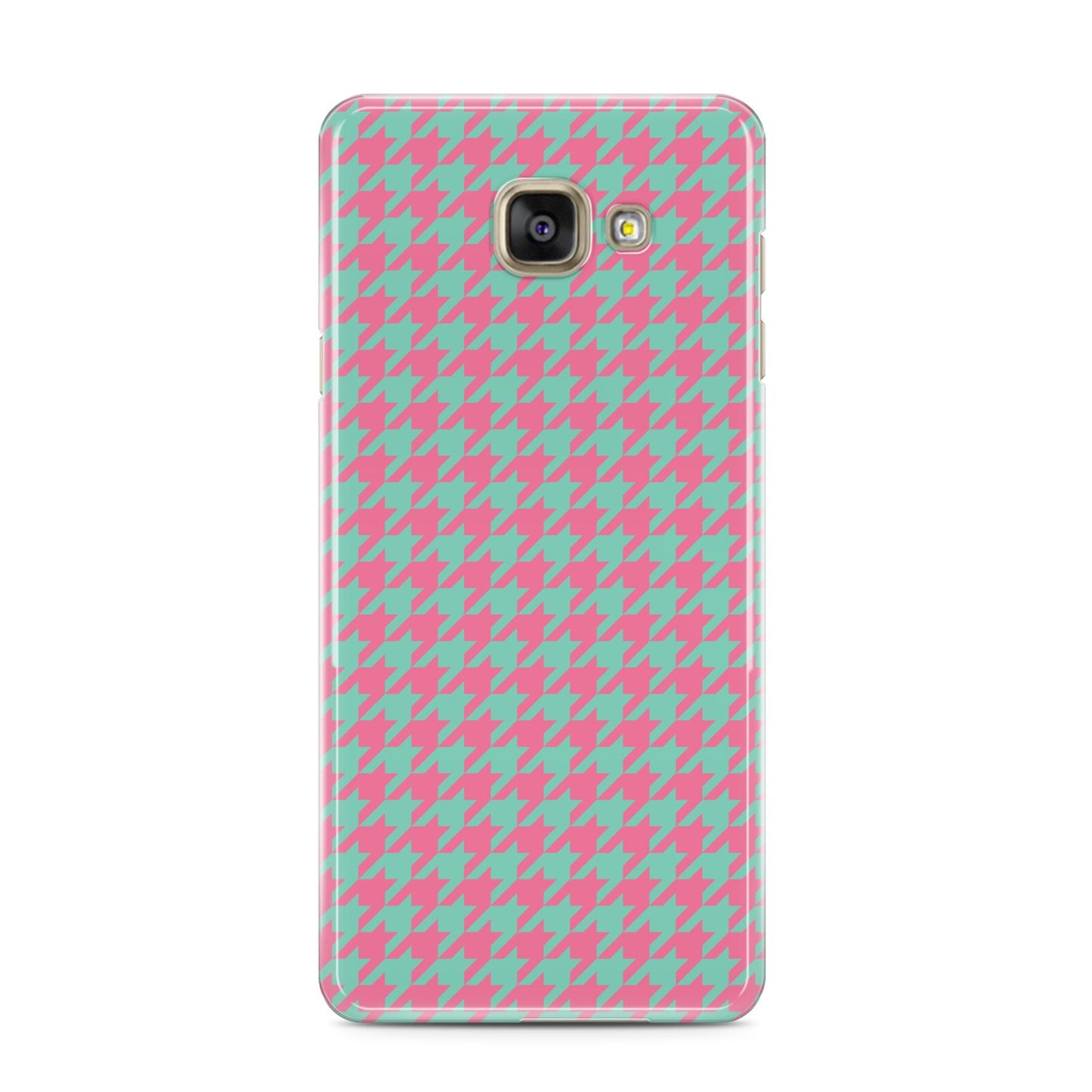 Pink Houndstooth Samsung Galaxy A3 2016 Case on gold phone