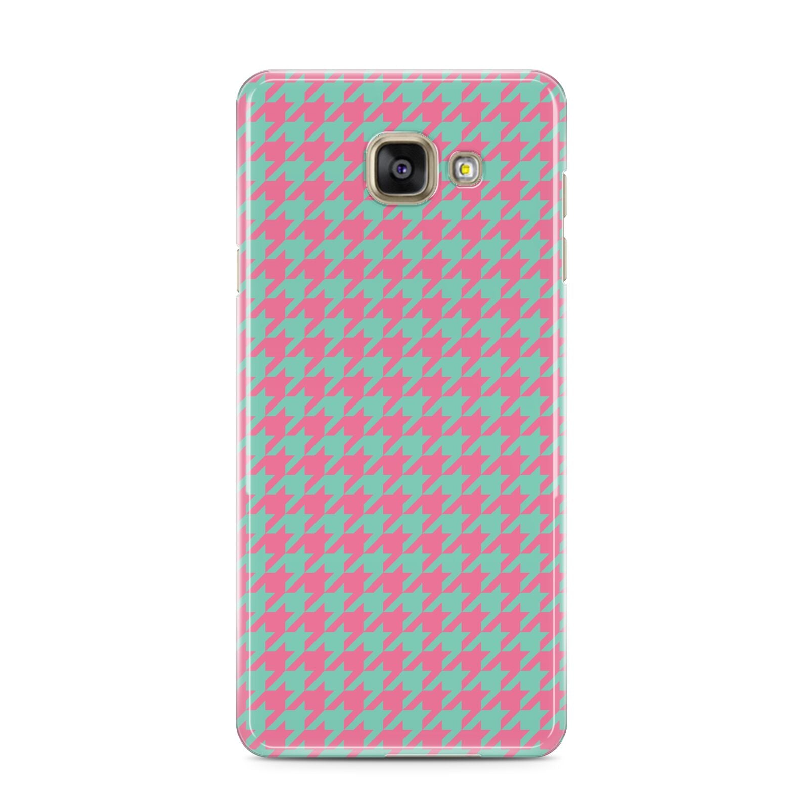 Pink Houndstooth Samsung Galaxy A3 2016 Case on gold phone