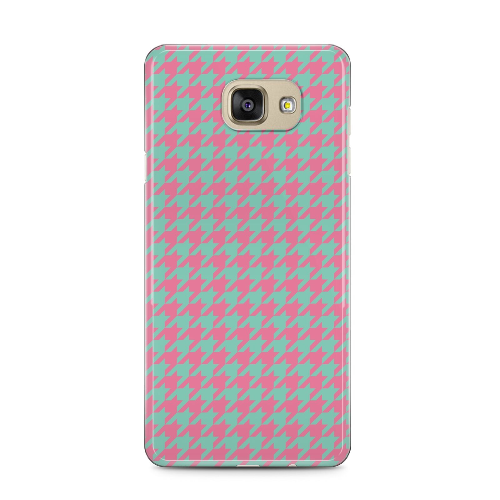 Pink Houndstooth Samsung Galaxy A5 2016 Case on gold phone