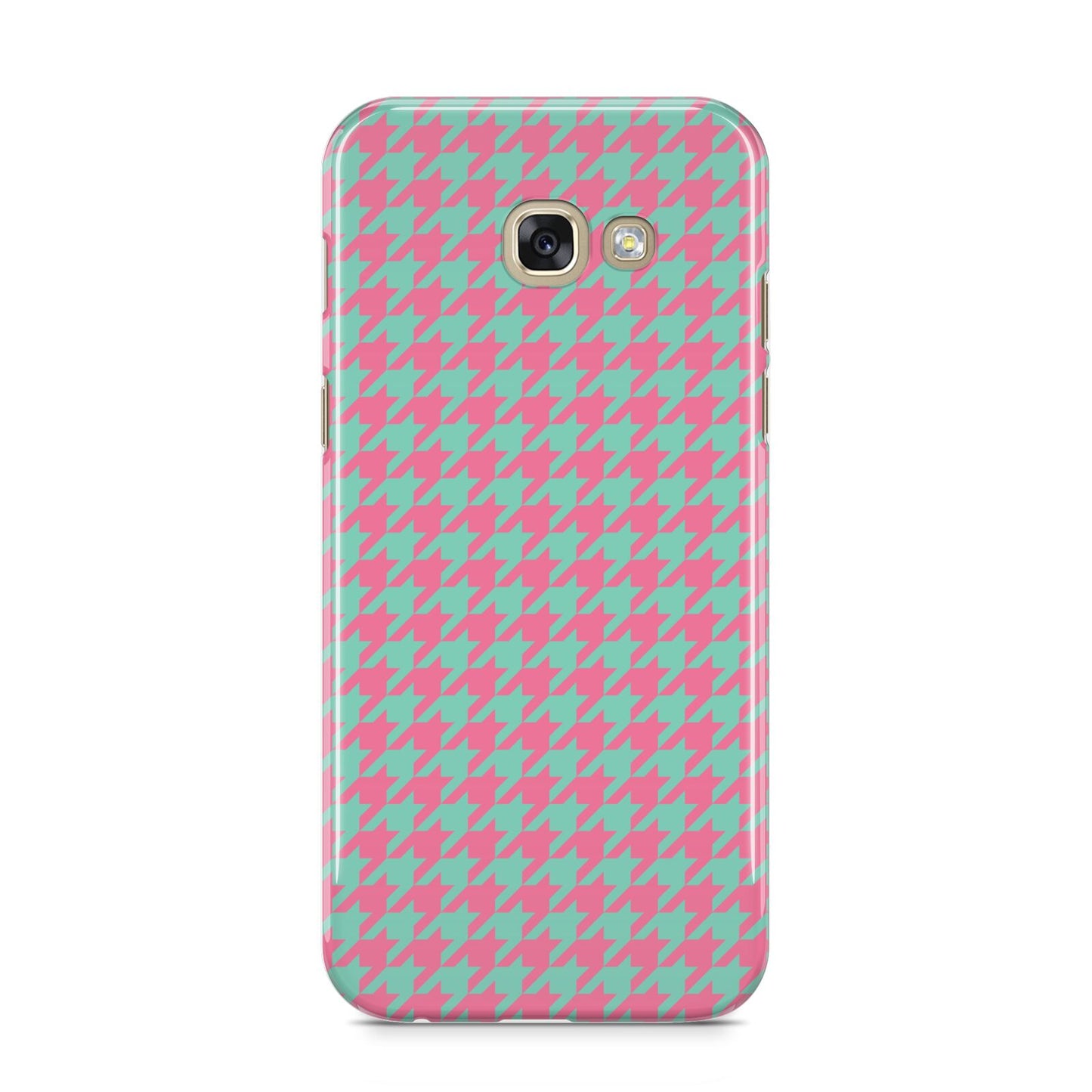 Pink Houndstooth Samsung Galaxy A5 2017 Case on gold phone