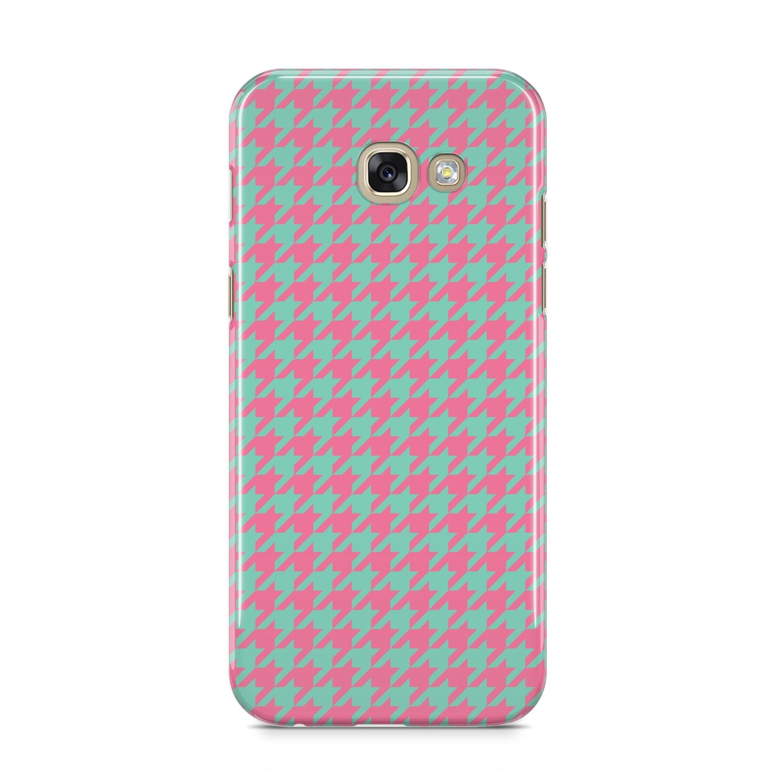 Pink Houndstooth Samsung Galaxy A5 2017 Case on gold phone