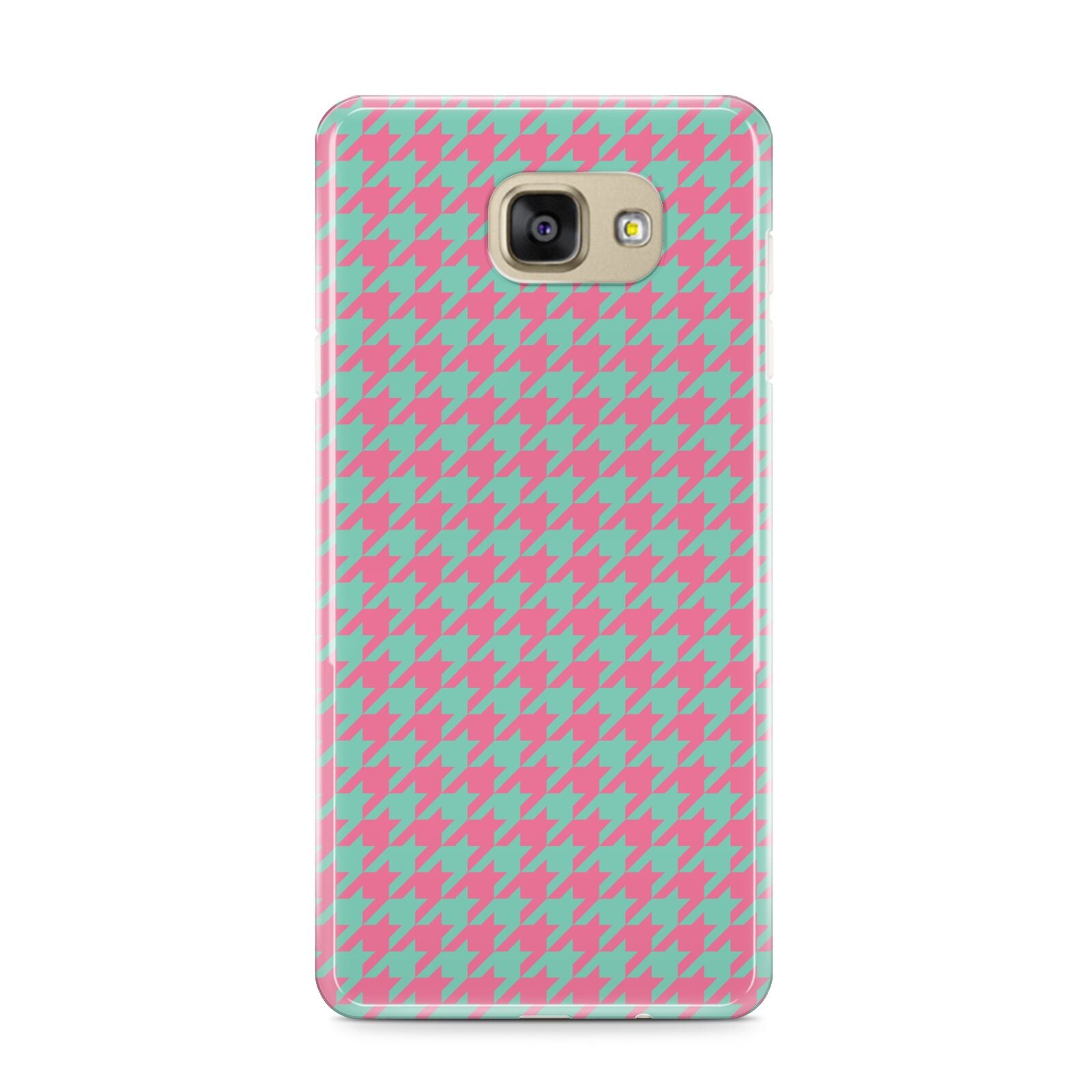Pink Houndstooth Samsung Galaxy A9 2016 Case on gold phone