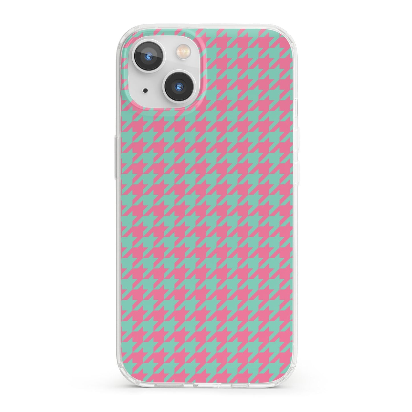 Pink Houndstooth iPhone 13 Clear Bumper Case