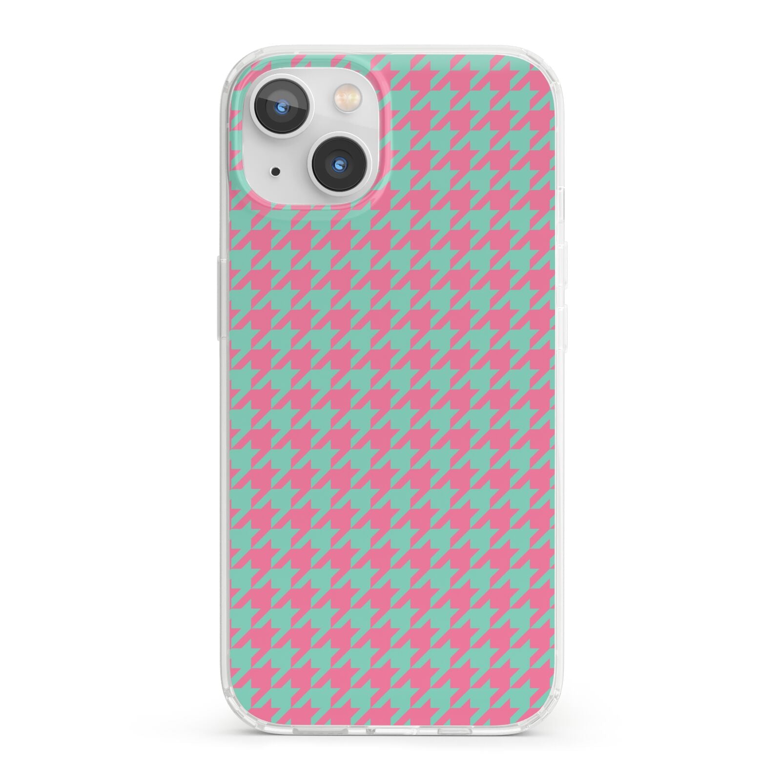 Pink Houndstooth iPhone 13 Clear Bumper Case