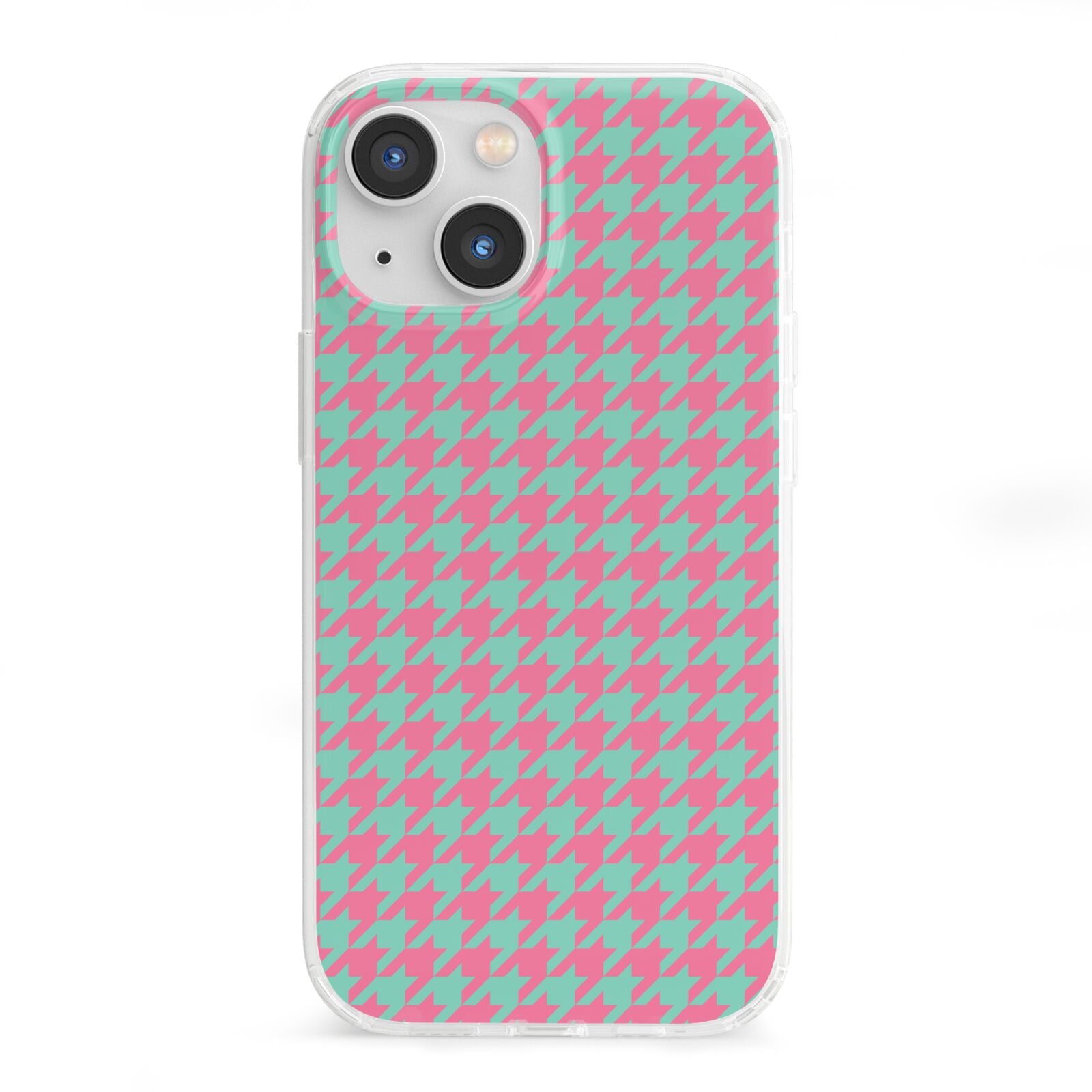 Pink Houndstooth iPhone 13 Mini Clear Bumper Case