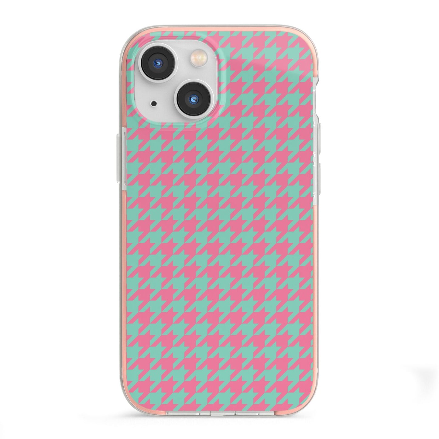 Pink Houndstooth iPhone 13 Mini TPU Impact Case with Pink Edges