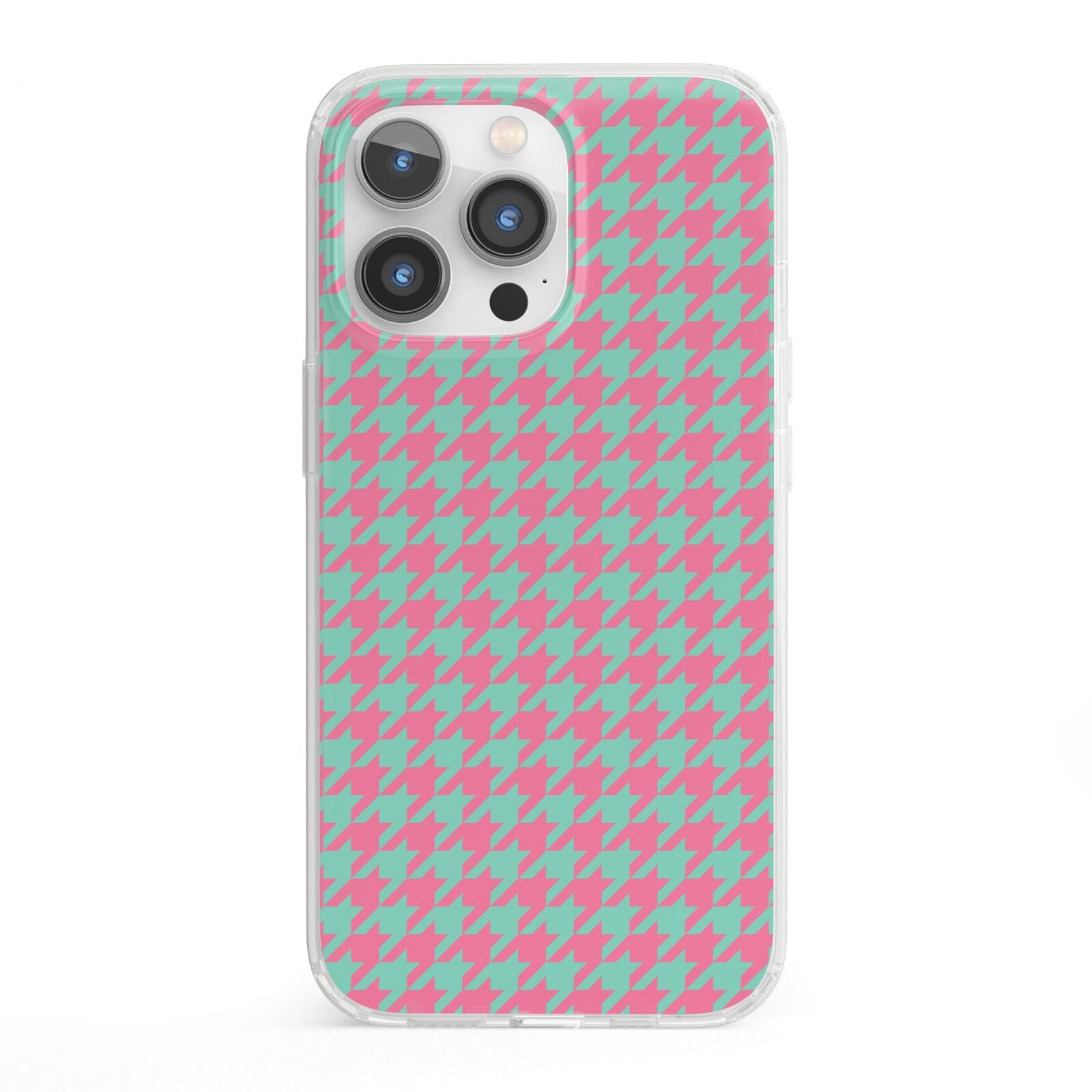 Pink Houndstooth iPhone 13 Pro Clear Bumper Case