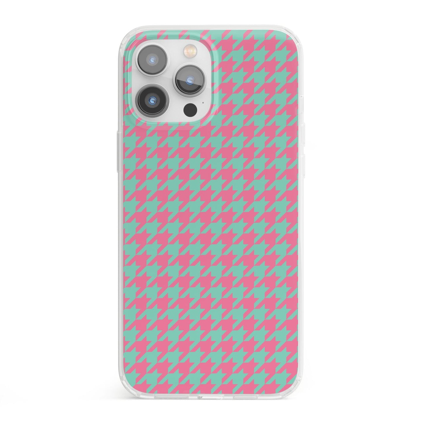 Pink Houndstooth iPhone 13 Pro Max Clear Bumper Case