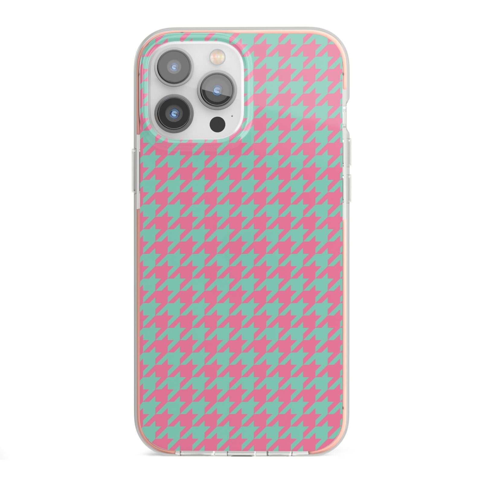 Pink Houndstooth iPhone 13 Pro Max TPU Impact Case with Pink Edges