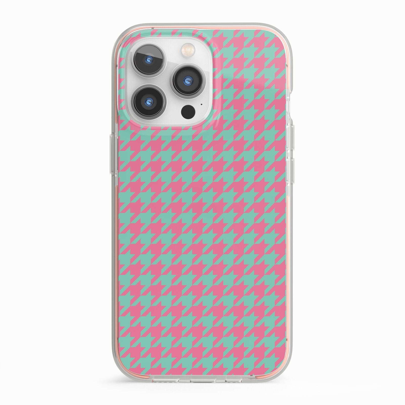 Pink Houndstooth iPhone 13 Pro TPU Impact Case with Pink Edges