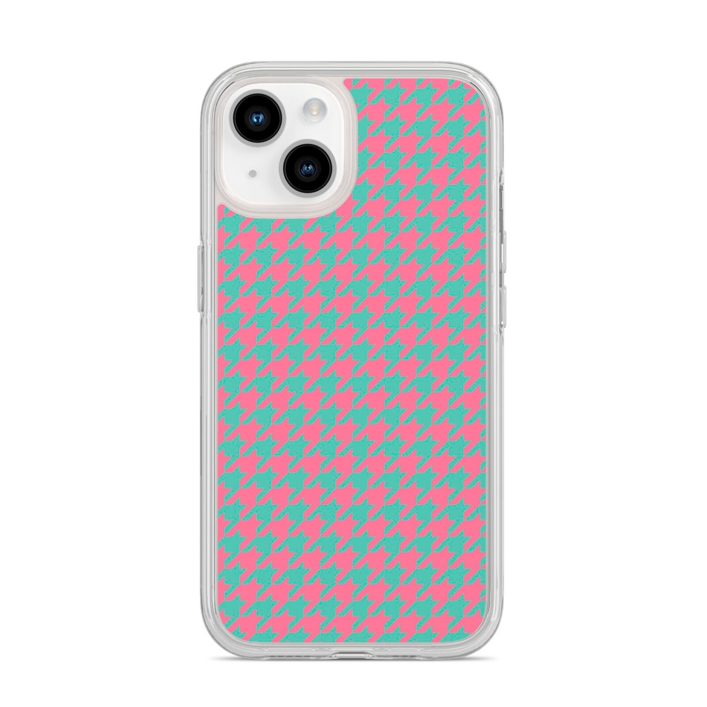 Pink Houndstooth iPhone 14 Clear Tough Case Starlight