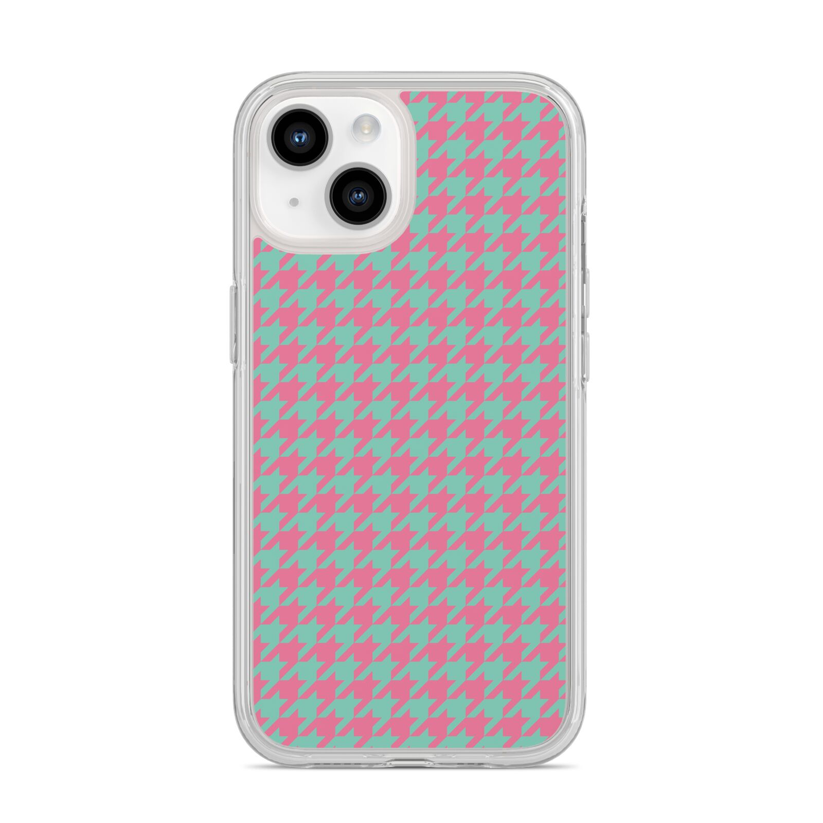 Pink Houndstooth iPhone 14 Clear Tough Case Starlight