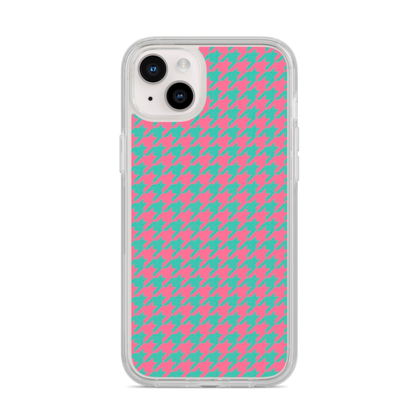 Pink Houndstooth iPhone 14 Plus Clear Tough Case Starlight