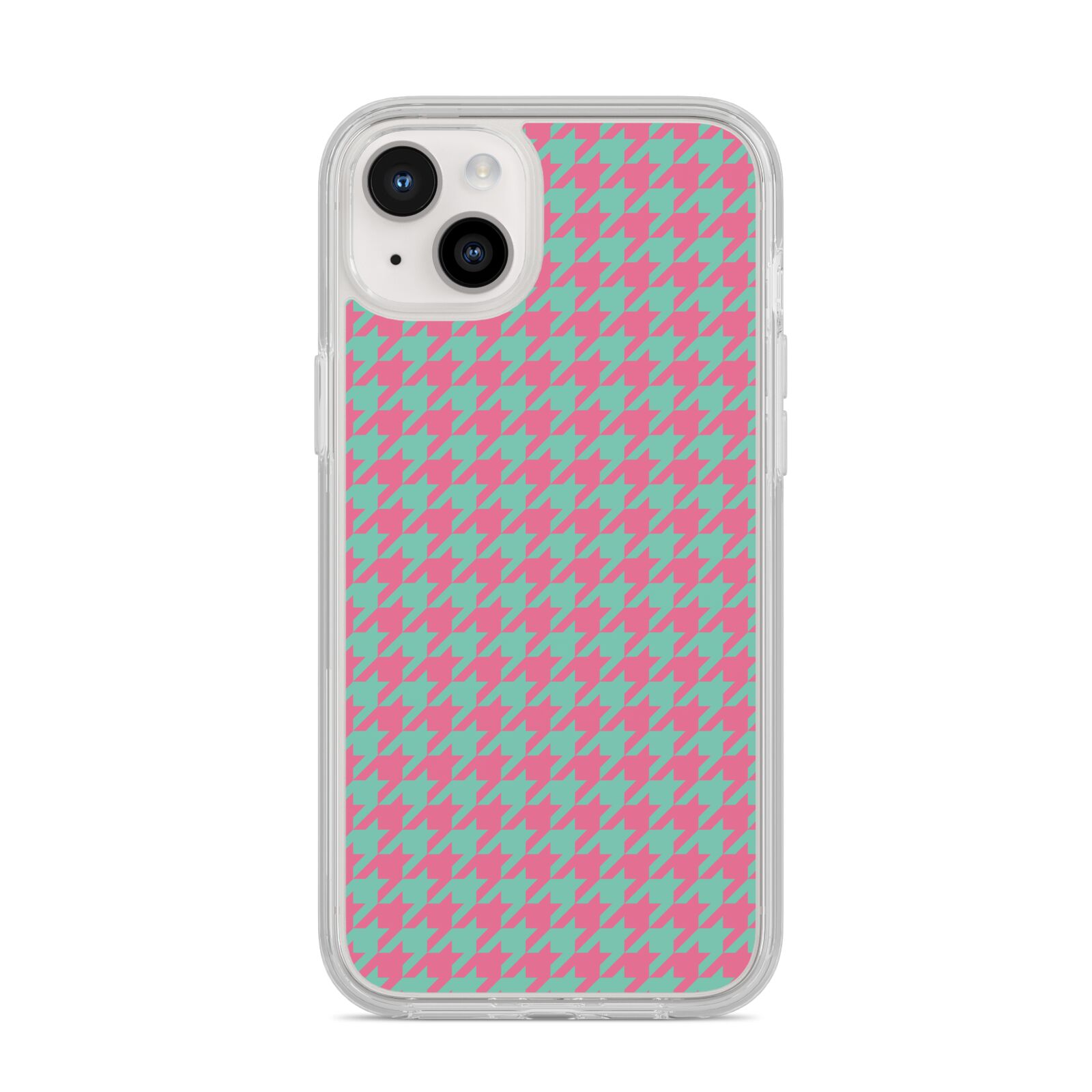 Pink Houndstooth iPhone 14 Plus Clear Tough Case Starlight