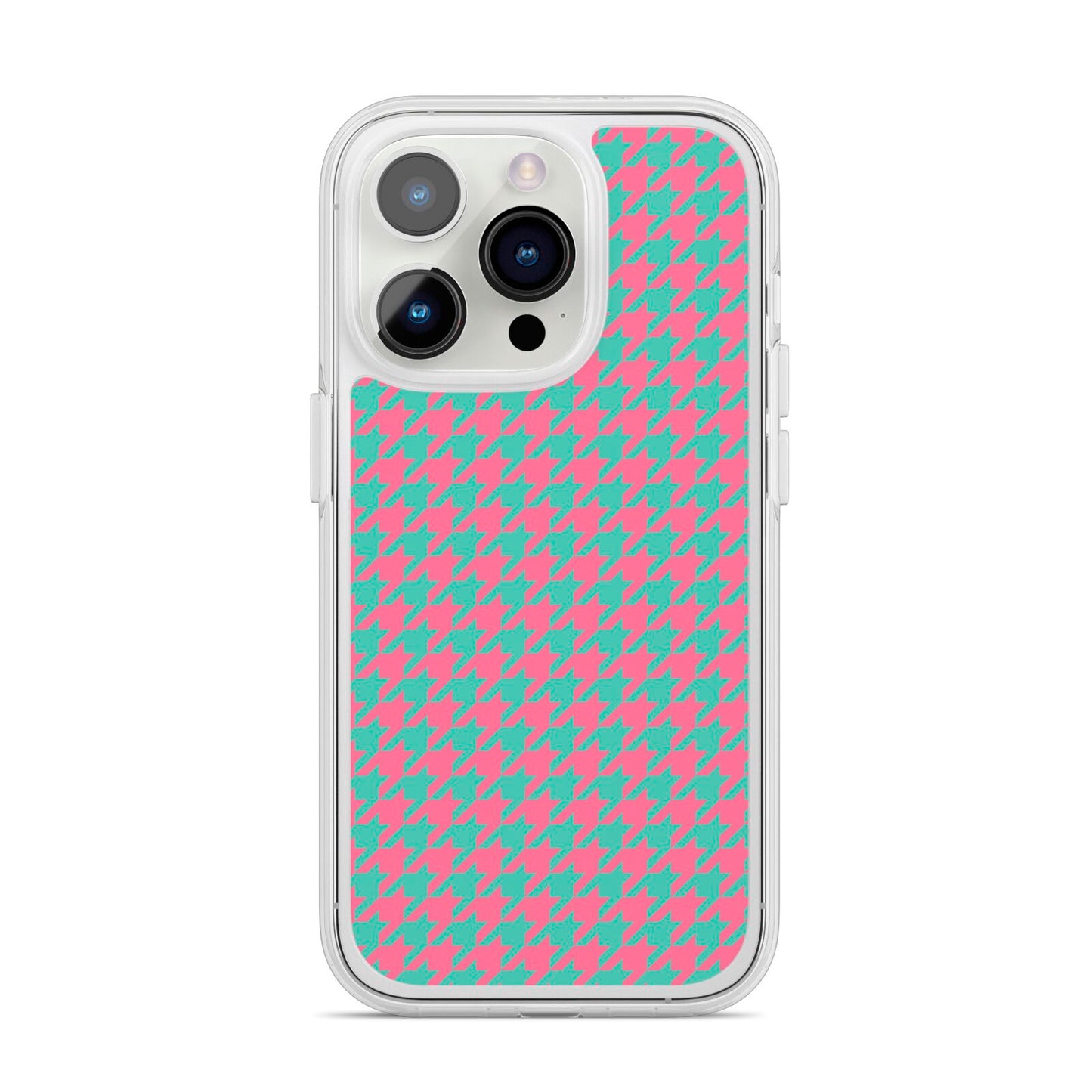 Pink Houndstooth iPhone 14 Pro Clear Tough Case Silver