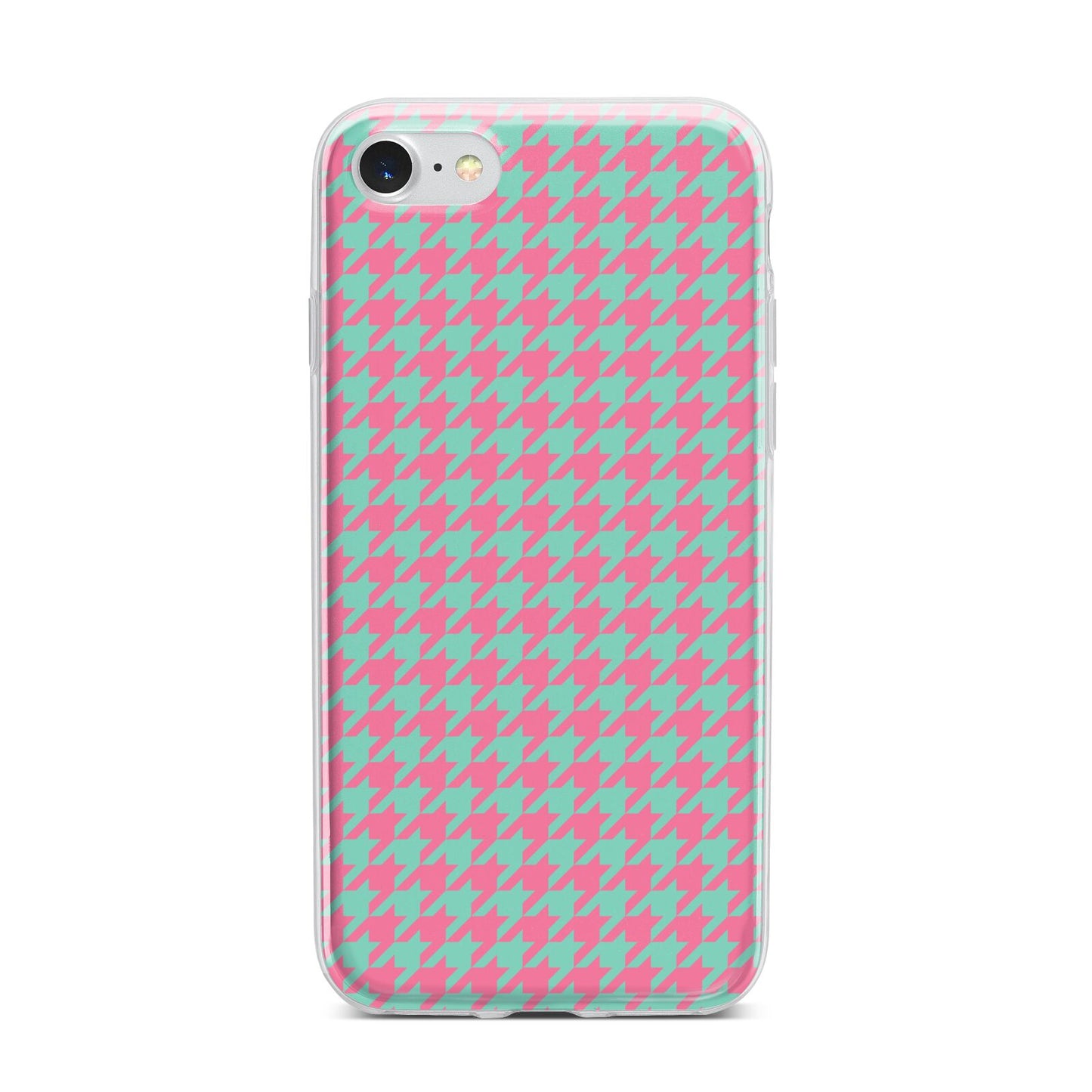 Pink Houndstooth iPhone 7 Bumper Case on Silver iPhone