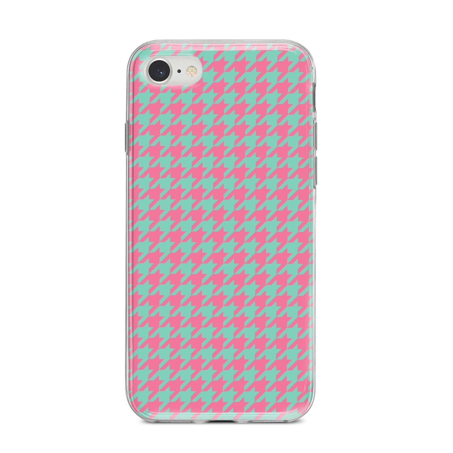 Pink Houndstooth iPhone 8 Bumper Case on Silver iPhone