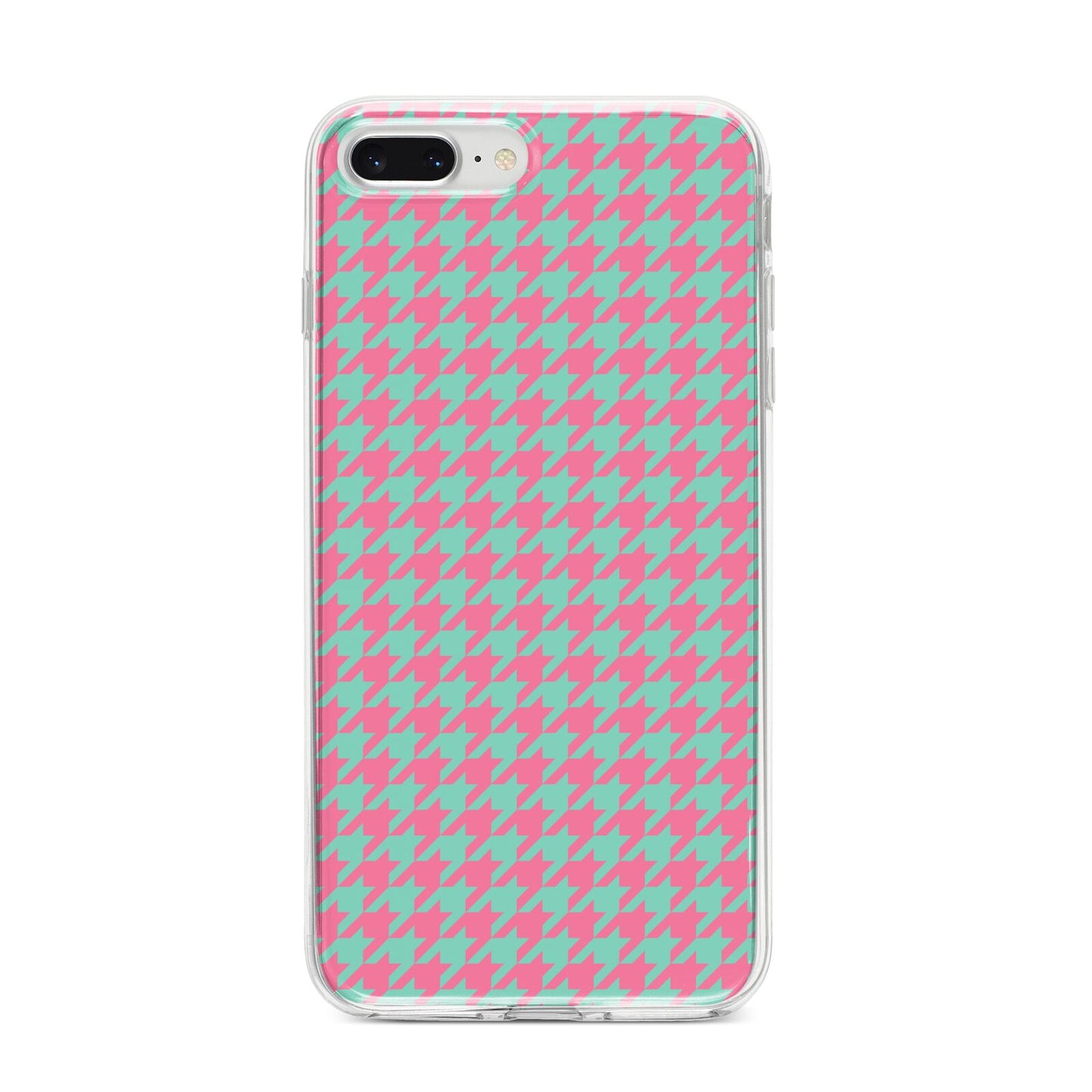 Pink Houndstooth iPhone 8 Plus Bumper Case on Silver iPhone