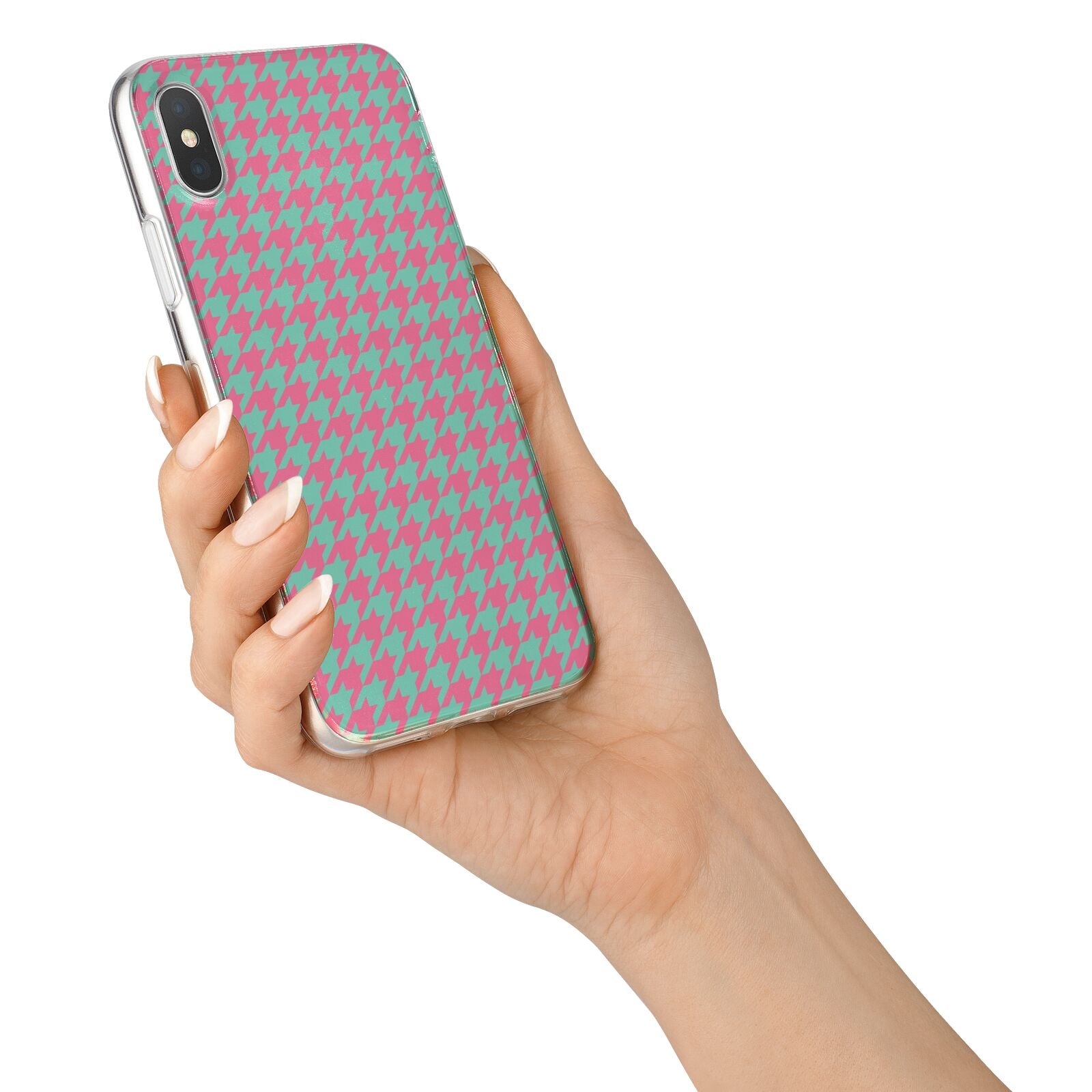 Pink Houndstooth iPhone X Bumper Case on Silver iPhone Alternative Image 2