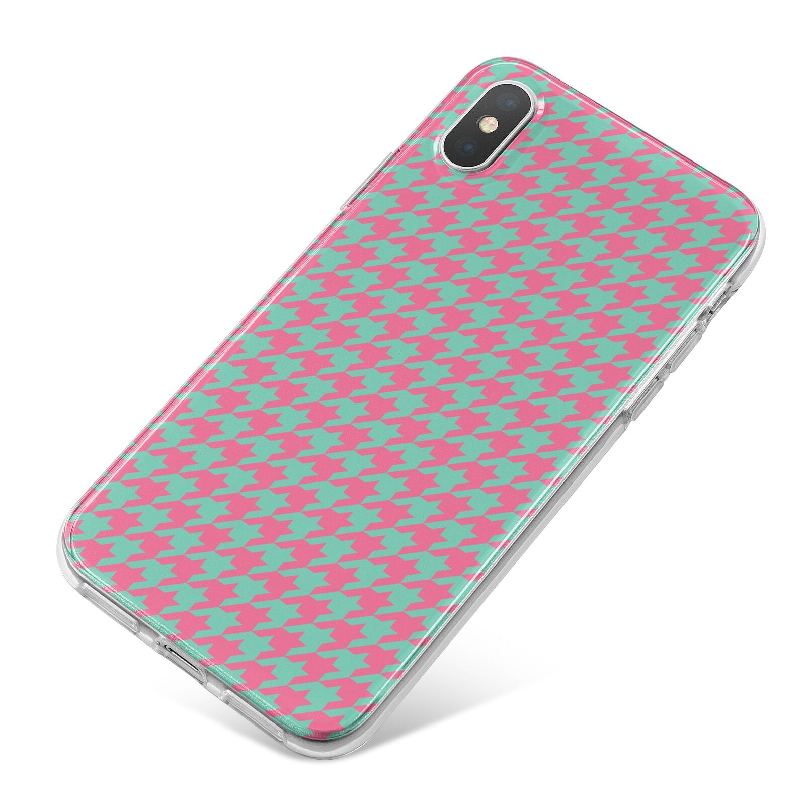 Pink Houndstooth iPhone X Bumper Case on Silver iPhone