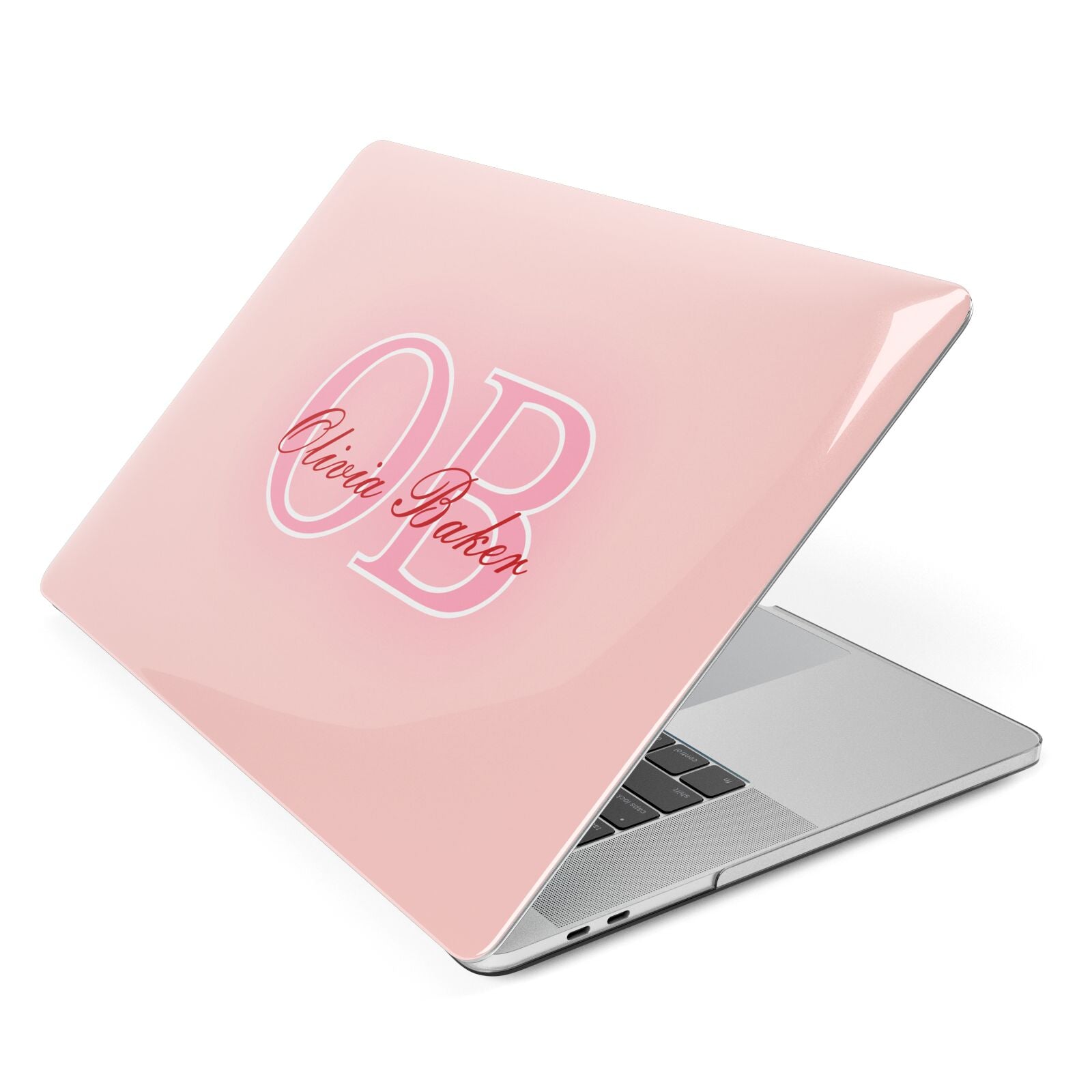 Pink Initials Personalised Apple MacBook Case Side View