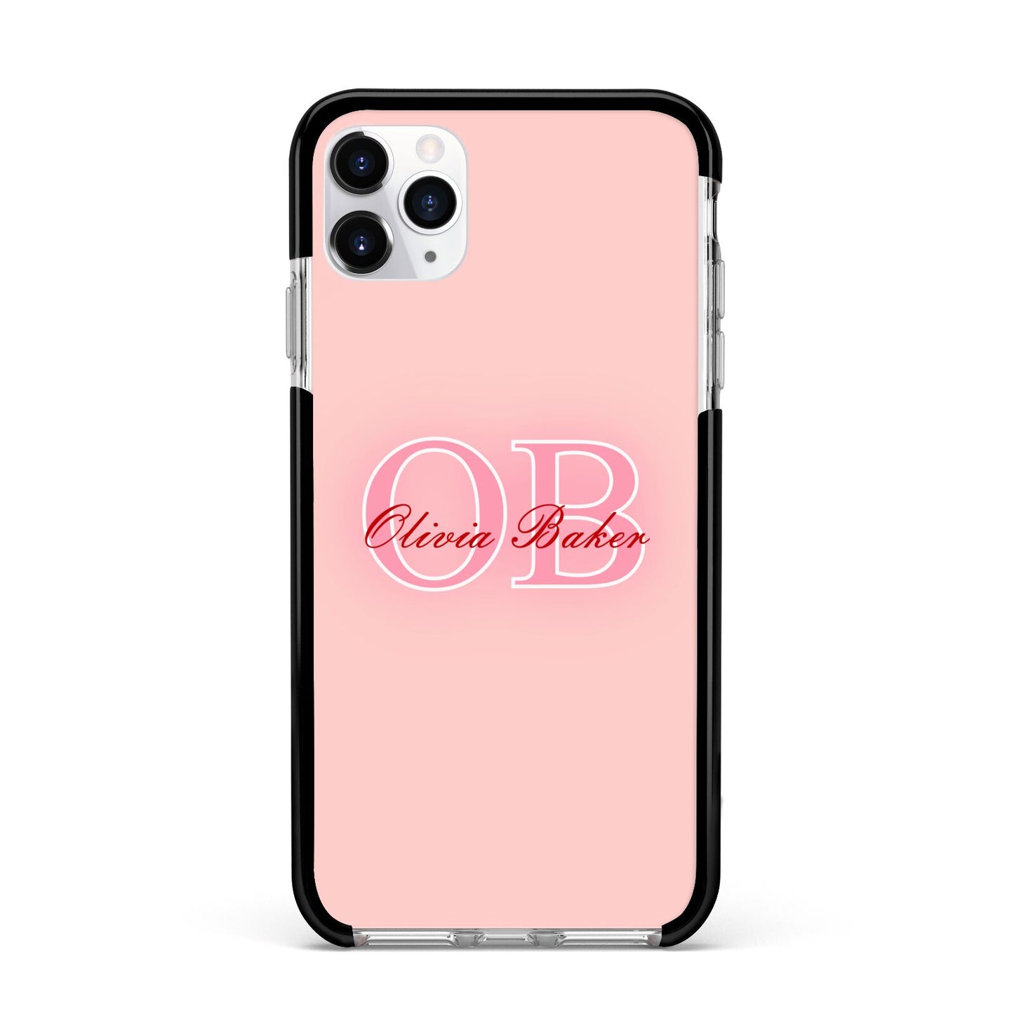 Pink Initials Personalised Apple iPhone 11 Pro Max in Silver with Black Impact Case