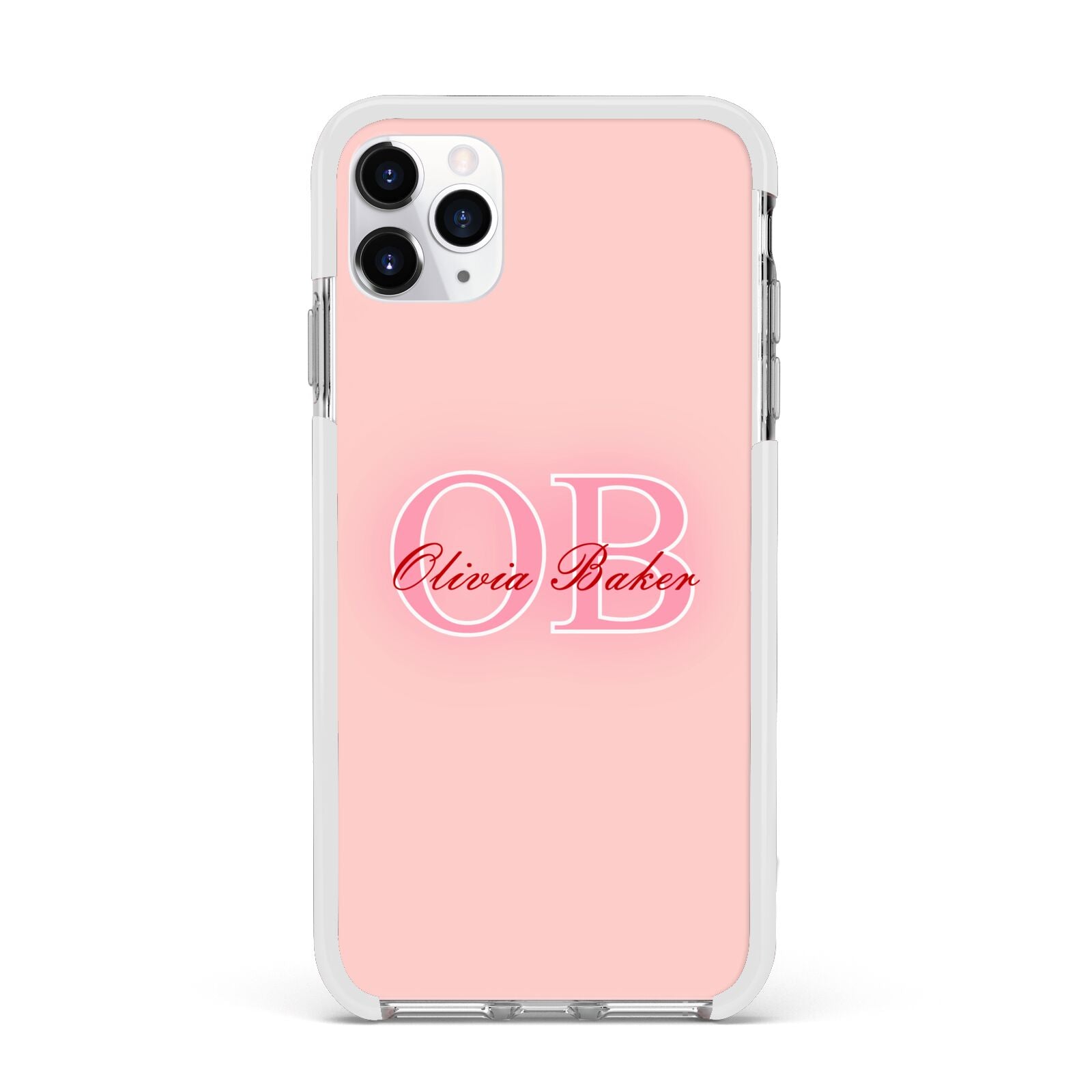 Pink Initials Personalised Apple iPhone 11 Pro Max in Silver with White Impact Case