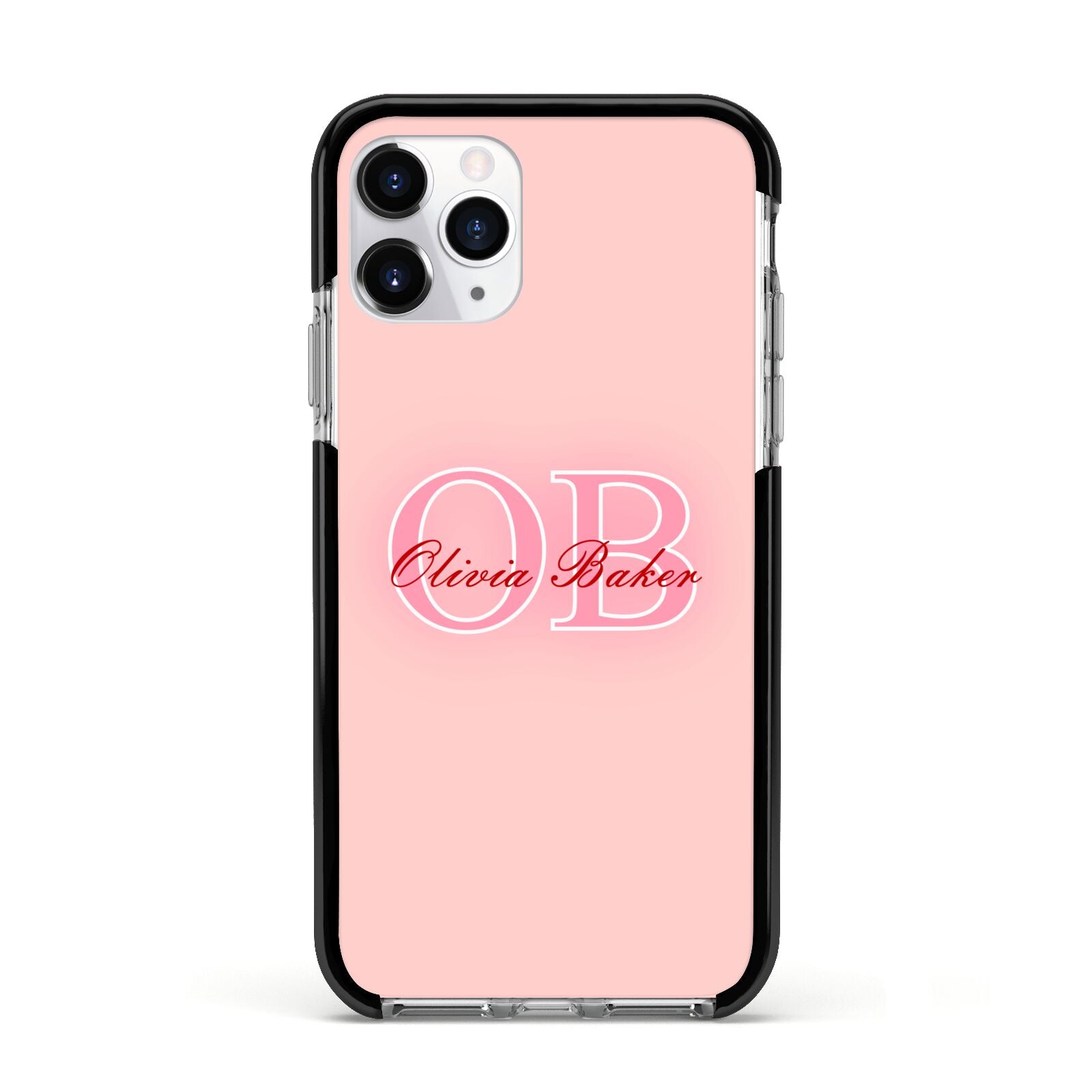 Pink Initials Personalised Apple iPhone 11 Pro in Silver with Black Impact Case