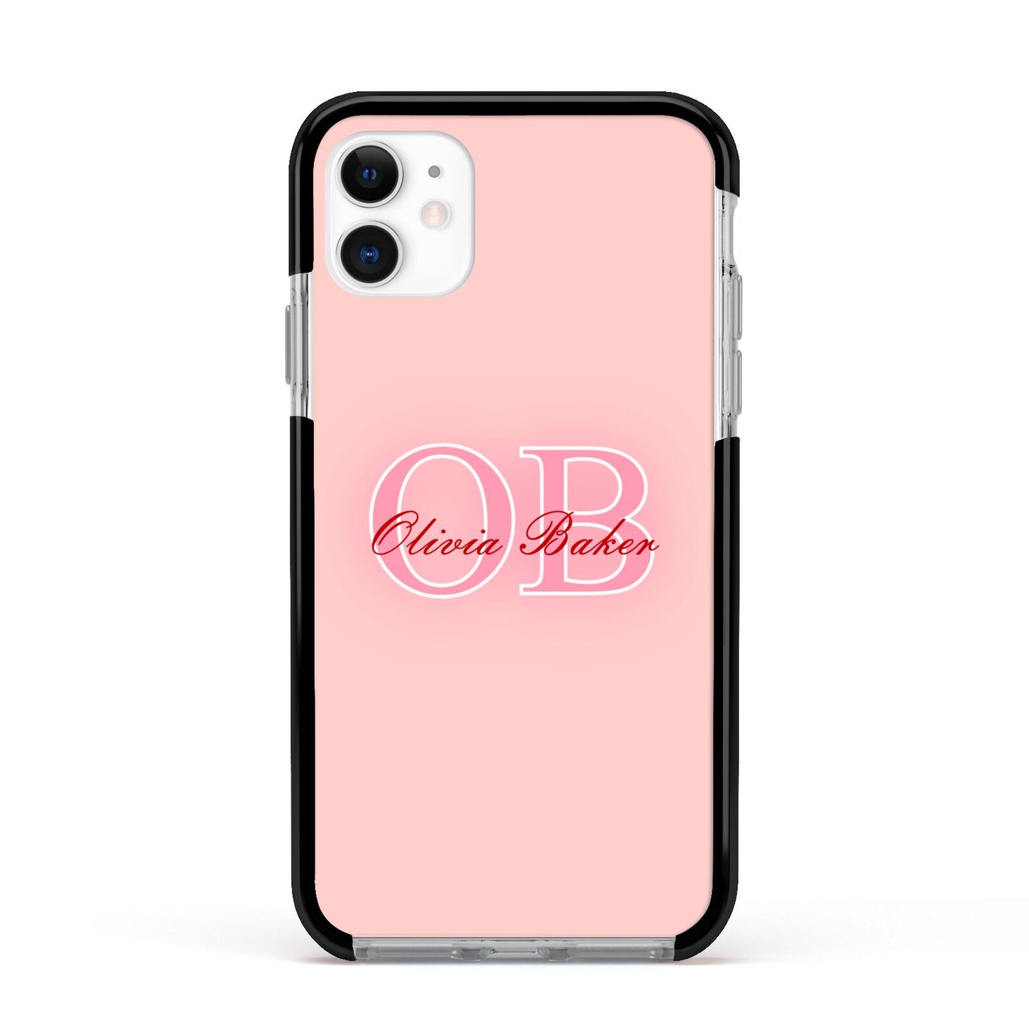 Pink Initials Personalised Apple iPhone 11 in White with Black Impact Case