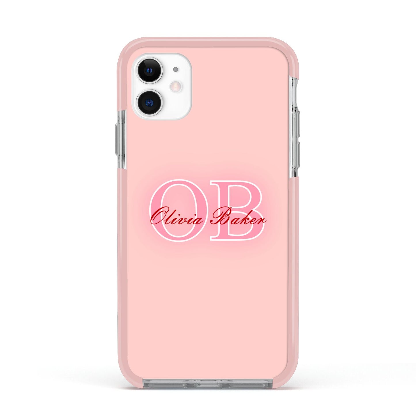 Pink Initials Personalised Apple iPhone 11 in White with Pink Impact Case