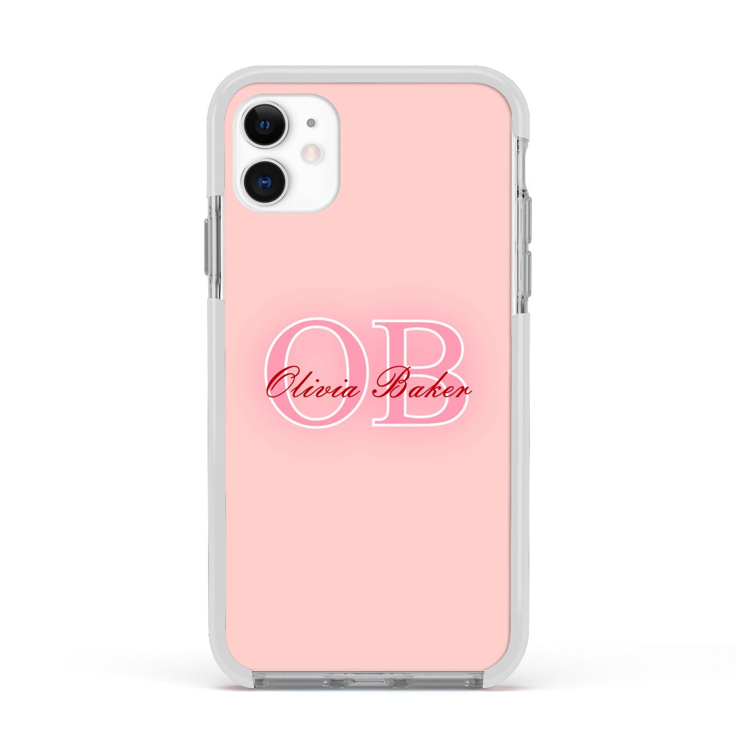 Pink Initials Personalised Apple iPhone 11 in White with White Impact Case