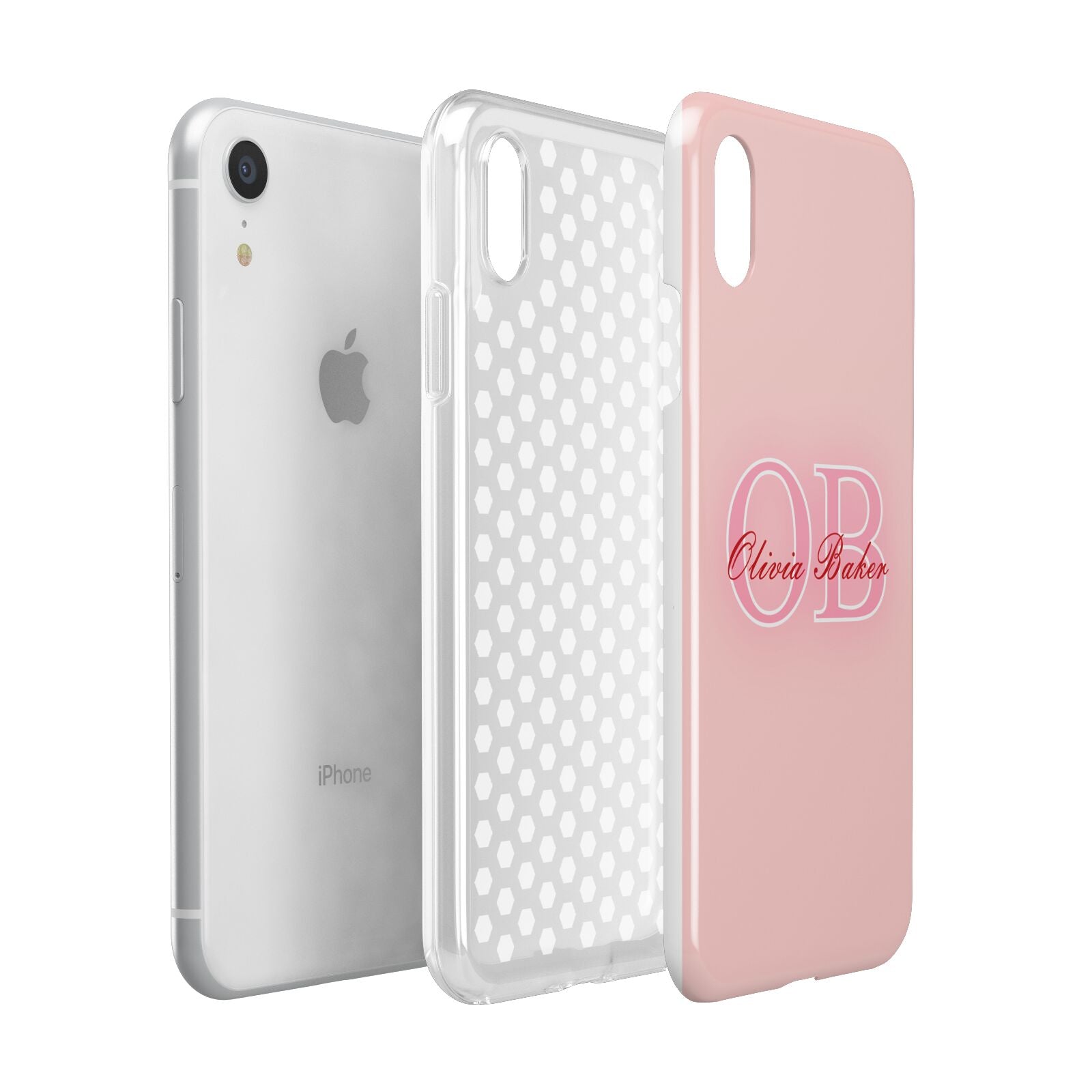 Pink Initials Personalised Apple iPhone XR White 3D Tough Case Expanded view