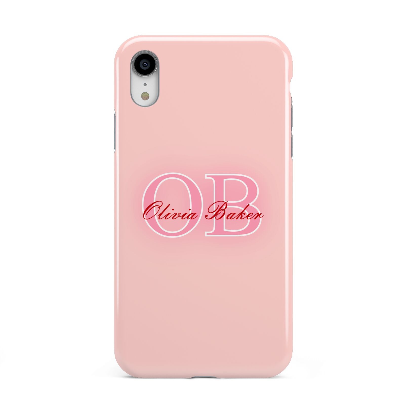 Pink Initials Personalised Apple iPhone XR White 3D Tough Case