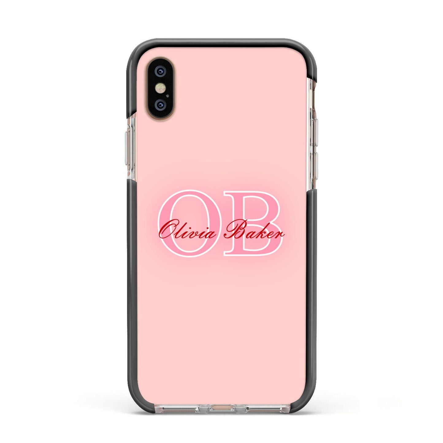 Pink Initials Personalised Apple iPhone Xs Impact Case Black Edge on Gold Phone