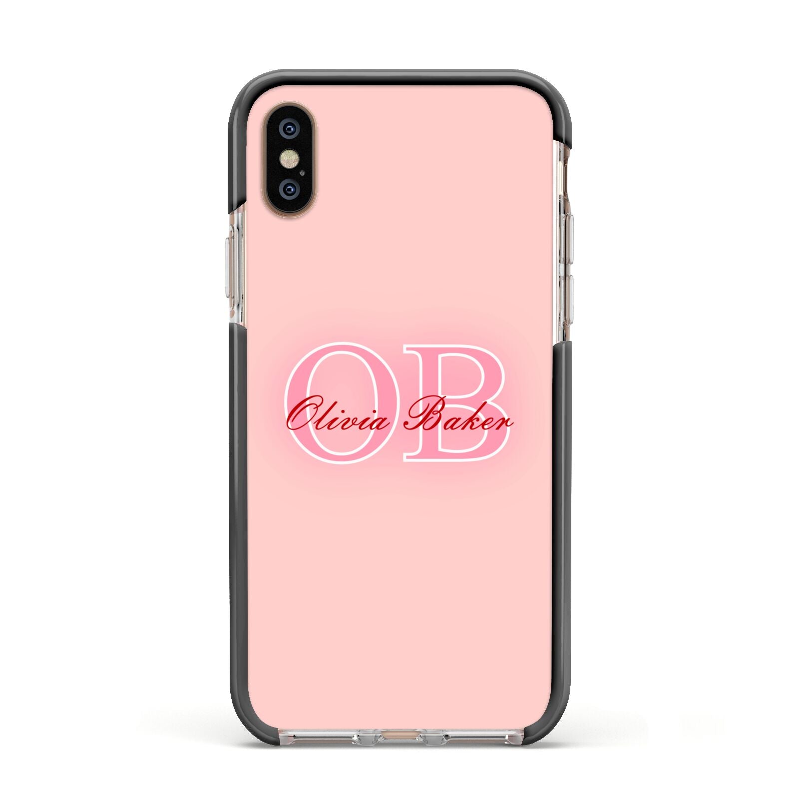 Pink Initials Personalised Apple iPhone Xs Impact Case Black Edge on Gold Phone