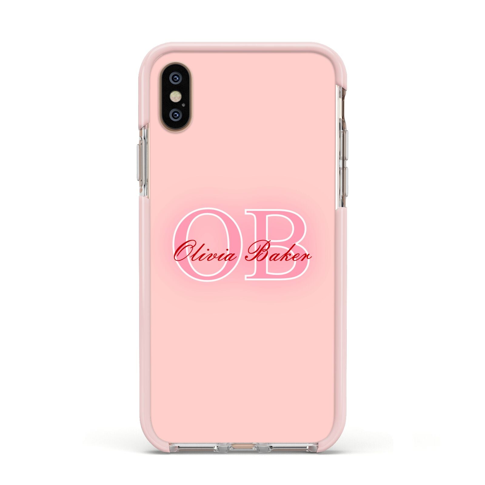 Pink Initials Personalised Apple iPhone Xs Impact Case Pink Edge on Gold Phone