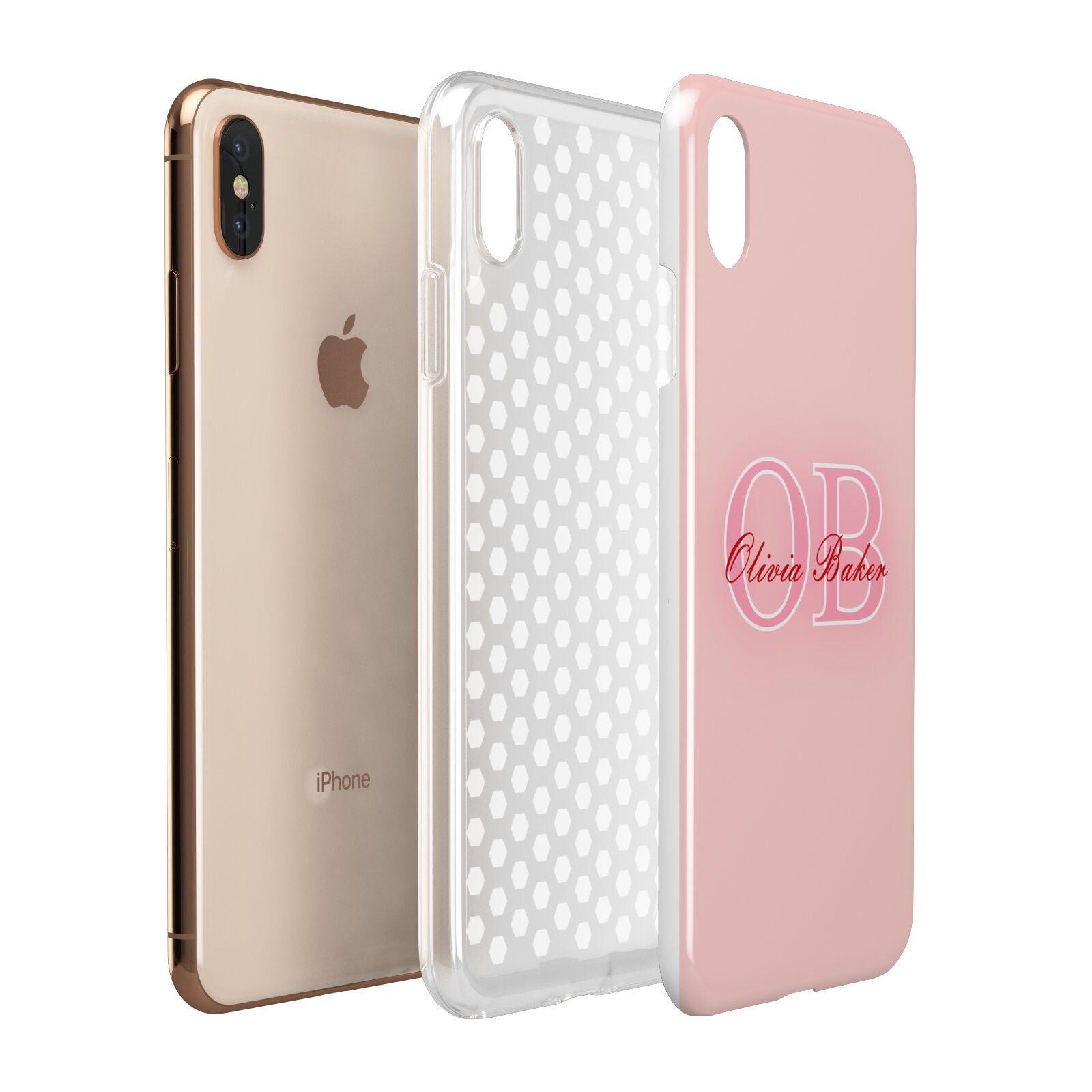 Pink Initials Personalised Apple iPhone Xs Max 3D Tough Case Expanded View