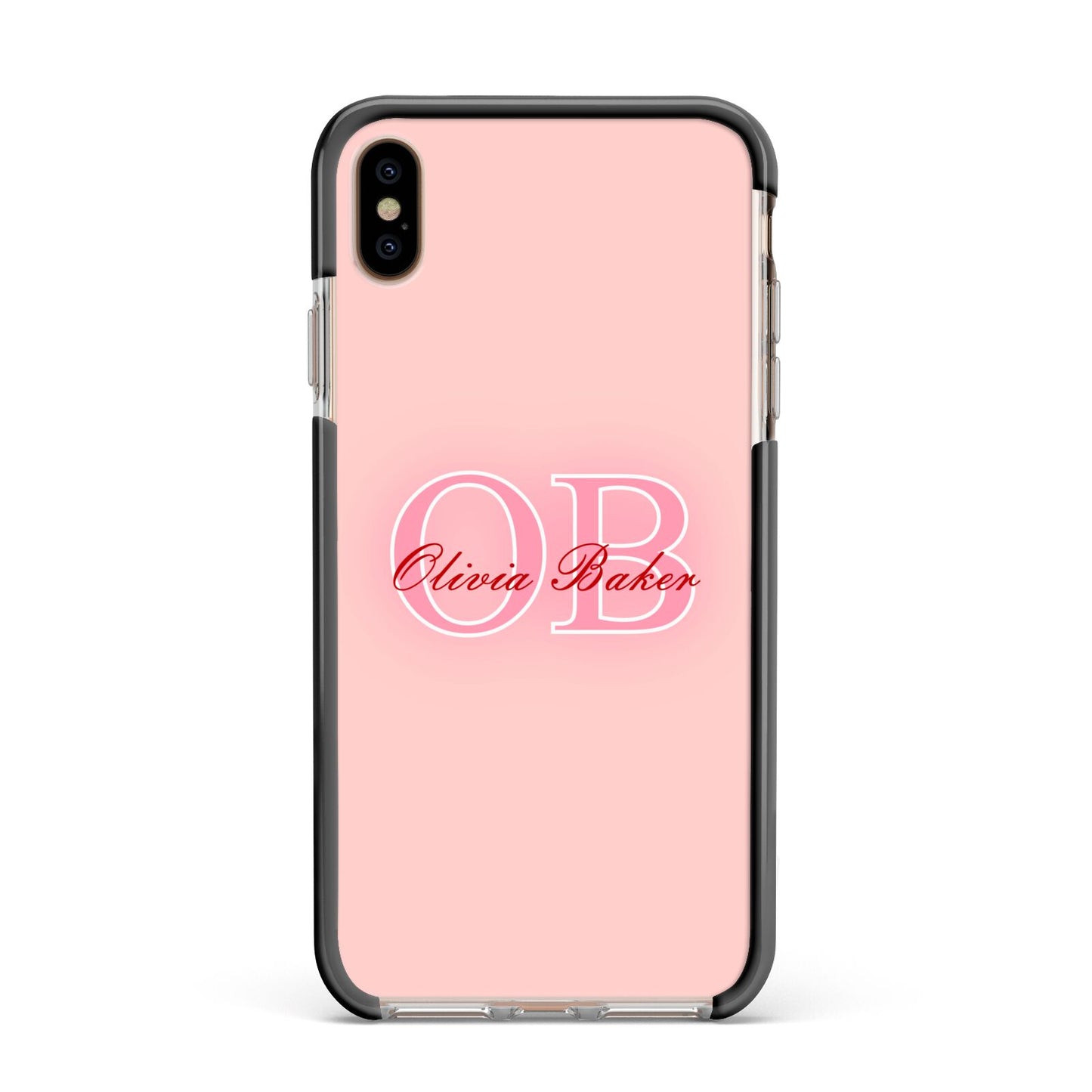 Pink Initials Personalised Apple iPhone Xs Max Impact Case Black Edge on Gold Phone